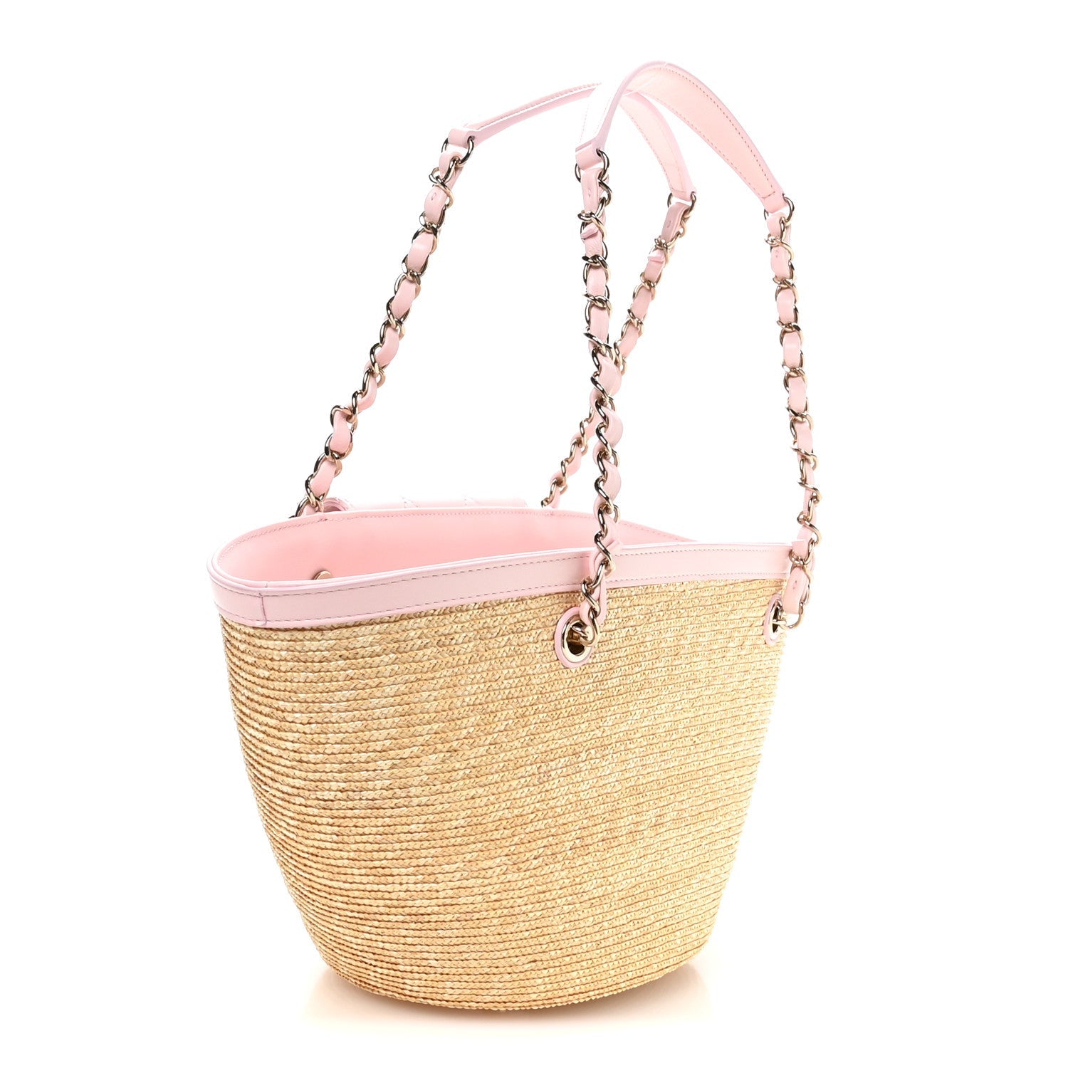 Raffia Braided Lambskin Small Wicker Tote Beige Light Pink