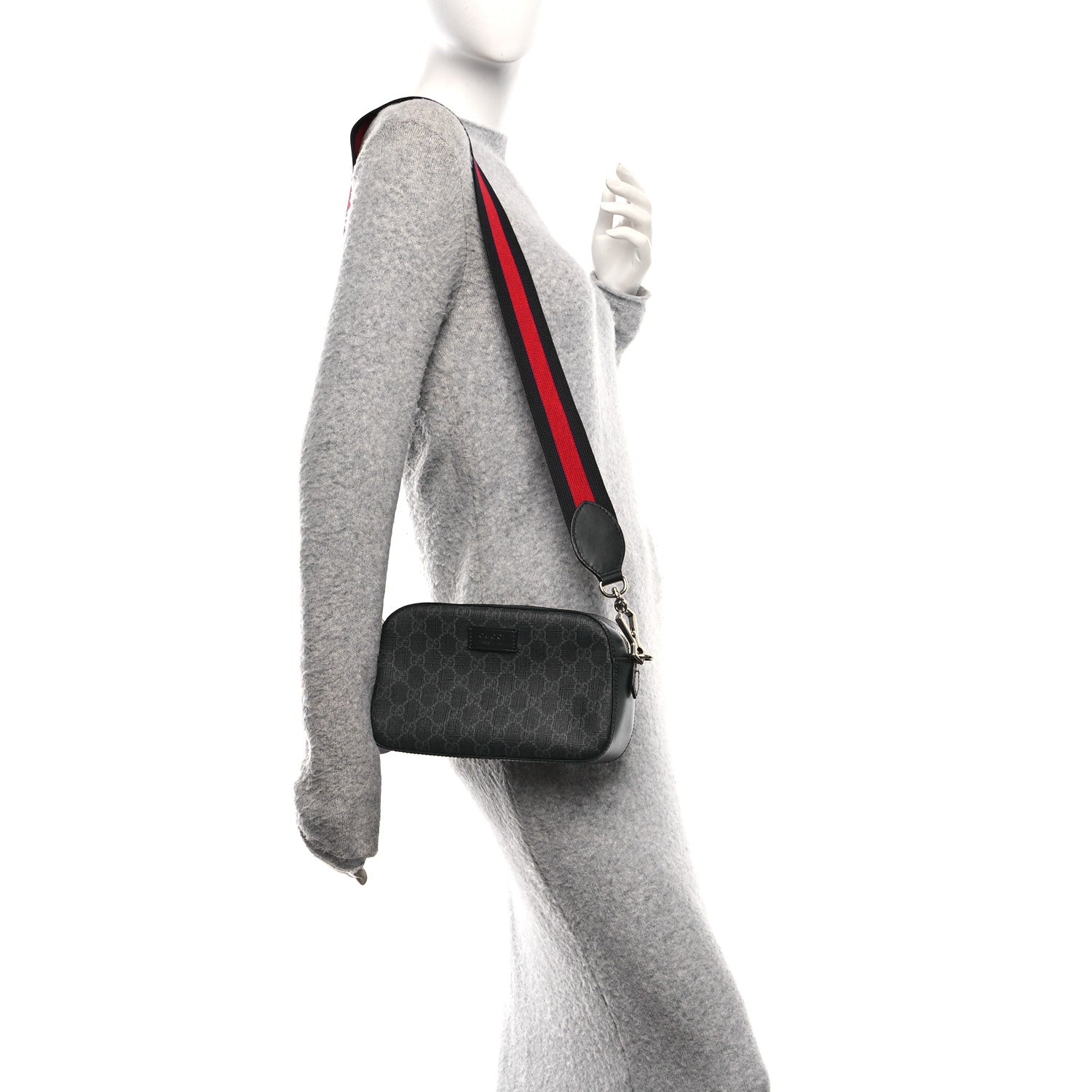 GG Supreme Monogram Web Shoulder Bag Black Grey