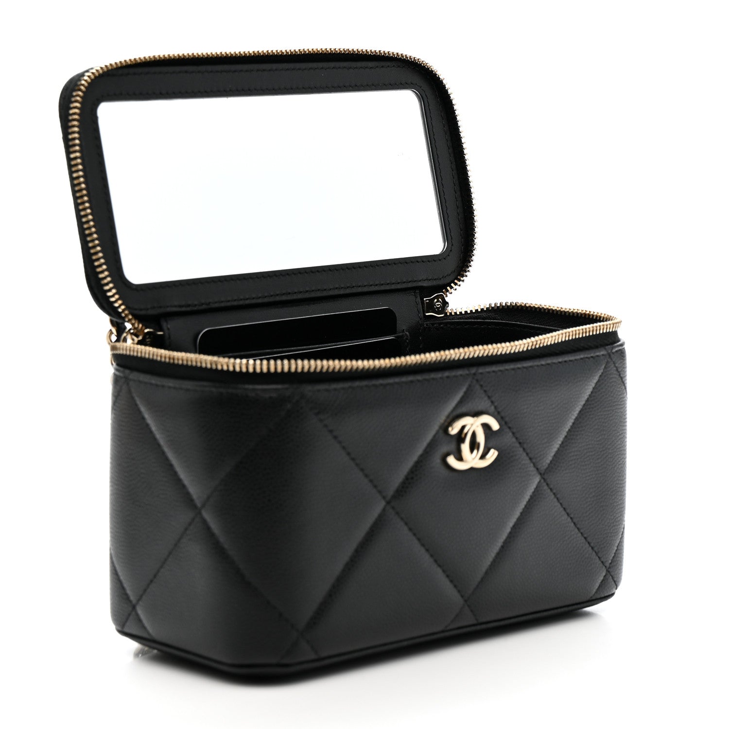 Caviar Quilted Top Handle Long Vanity Black