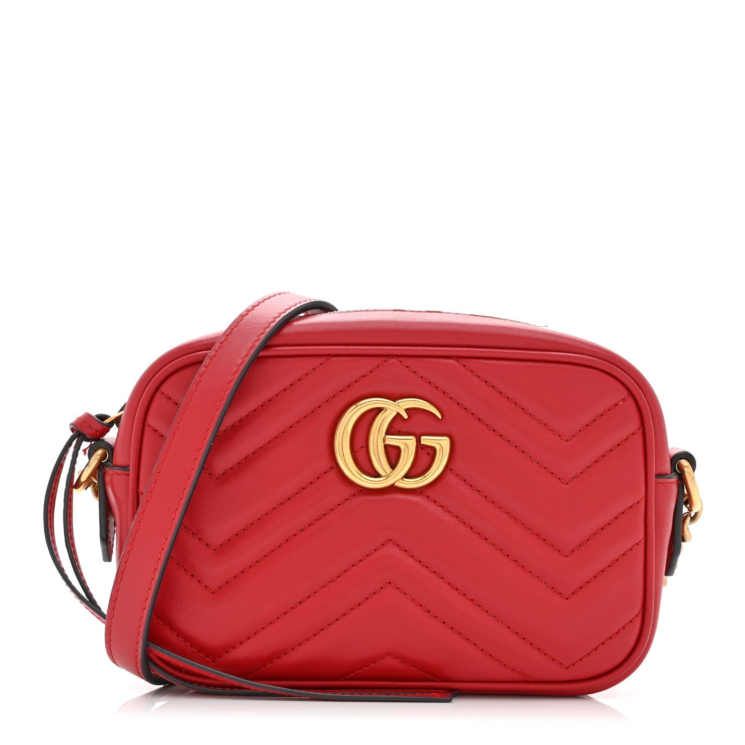Calfskin Matelasse Mini GG Marmont Chain Shoulder Bag Hibiscus Red