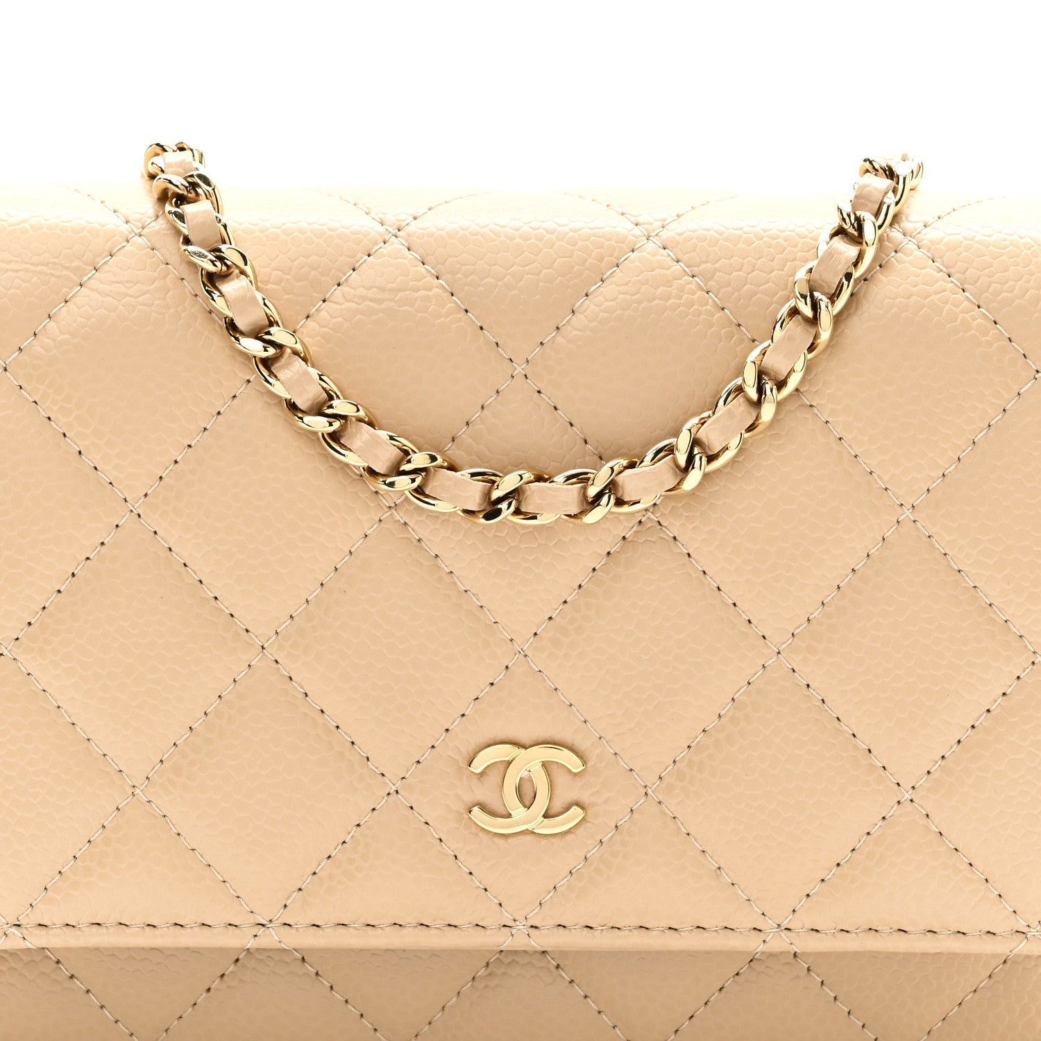 Caviar Quilted Wallet on Chain WOC Beige
