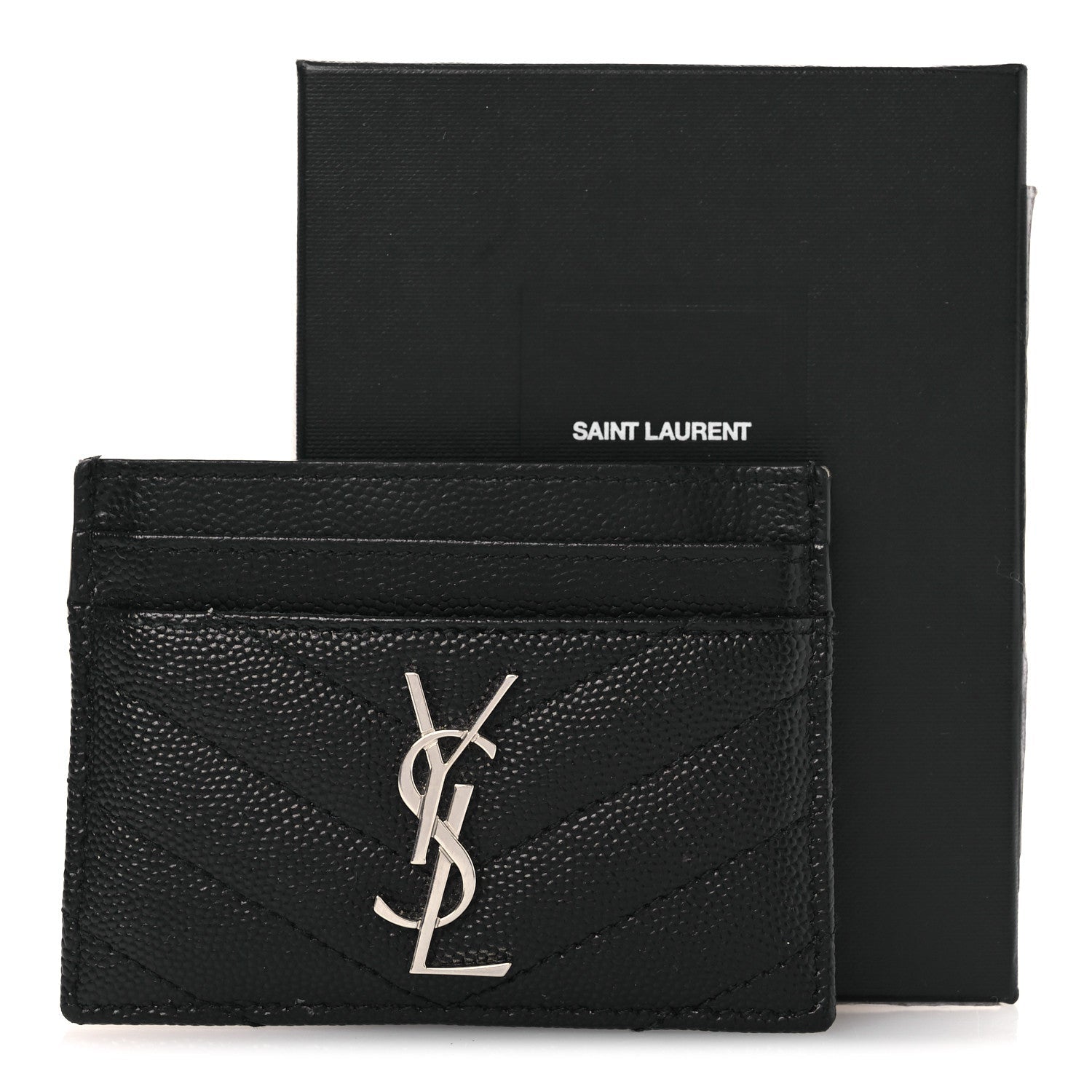 Grain De Poudre Matelasse Chevron Monogram Credit Card Case Black