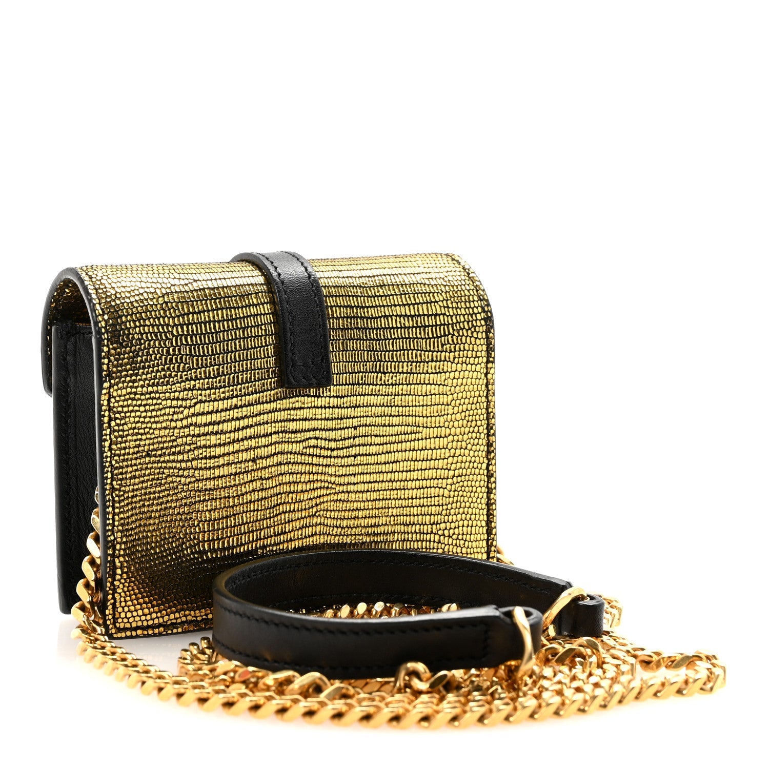Calfskin Lizard Embossed Monogram Chain Mini Candy Crossbody Gold