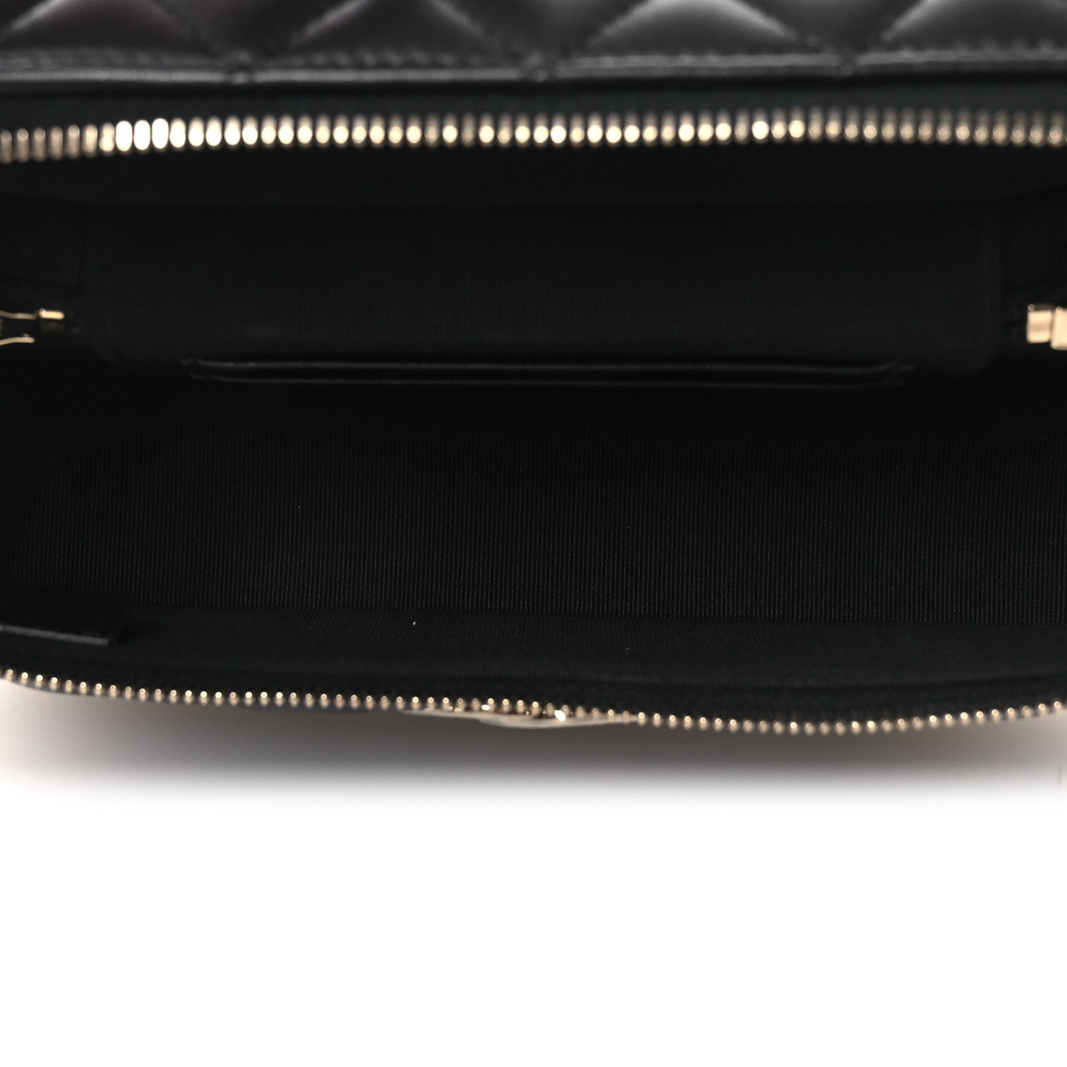 Lambskin Quilted Crystal CC Top Handle Slim Vanity Case With Chain Black