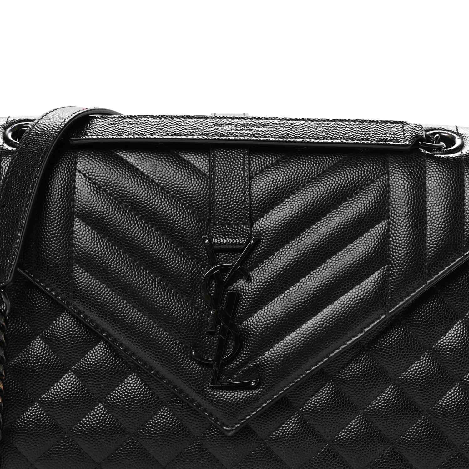 Grain De Poudre Textured Mixed Matelasse Triquilt Medium Monogram Monochrome Satchel Black