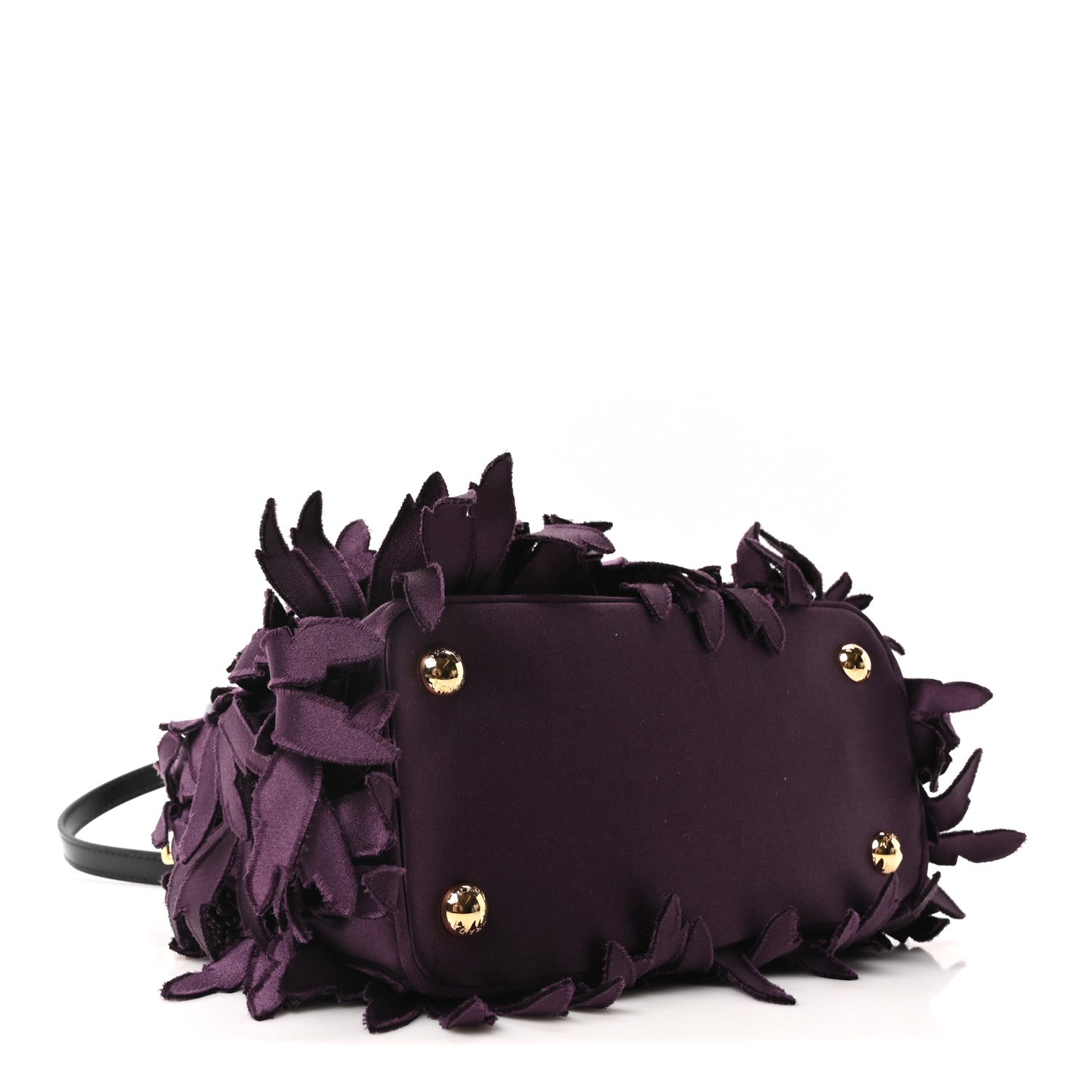 Satin Feathered Vernice Mini Galleria Double Zip Tote Black Prugna