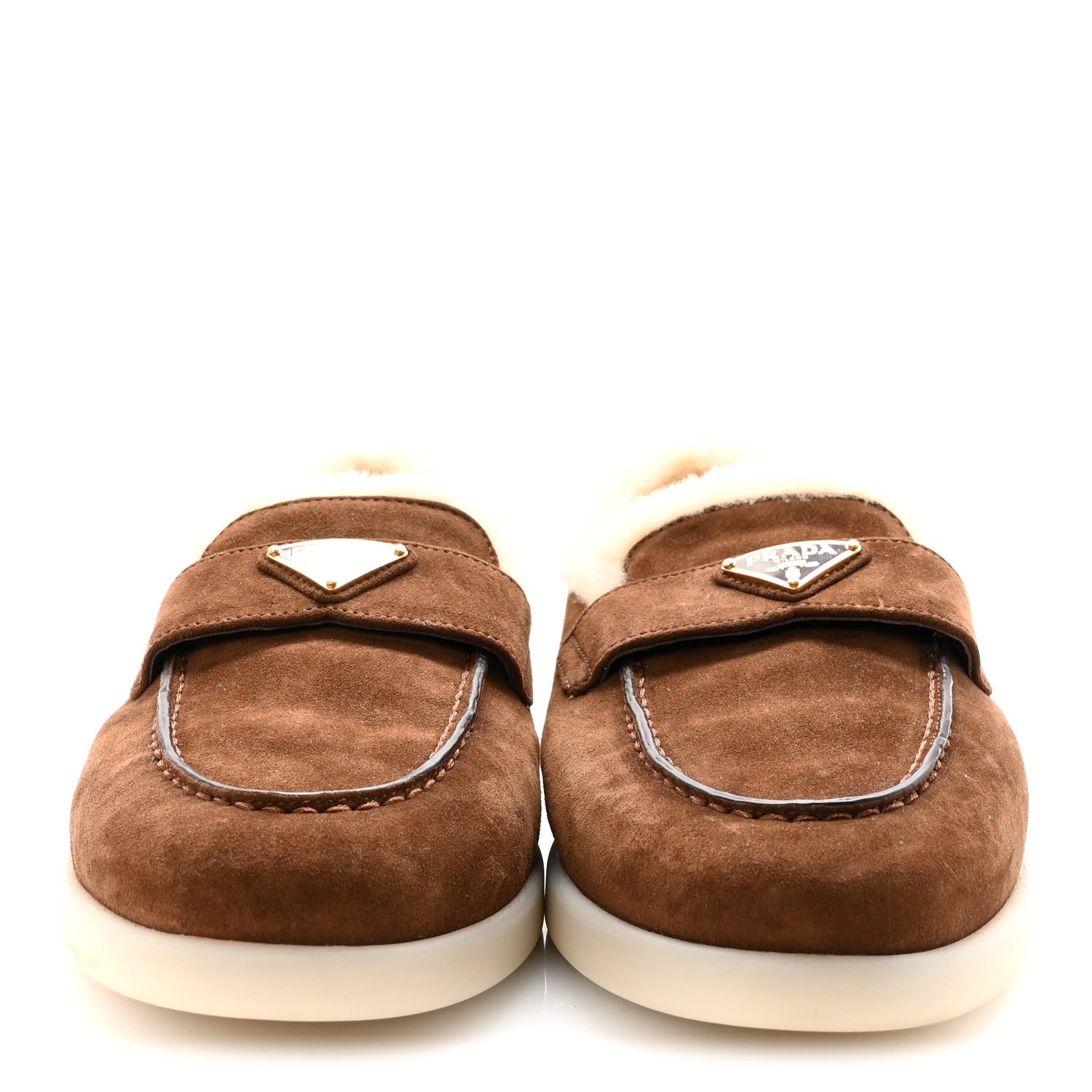 Suede Shearling Triangle Logo Loafer 38.5 Cocoa Brown