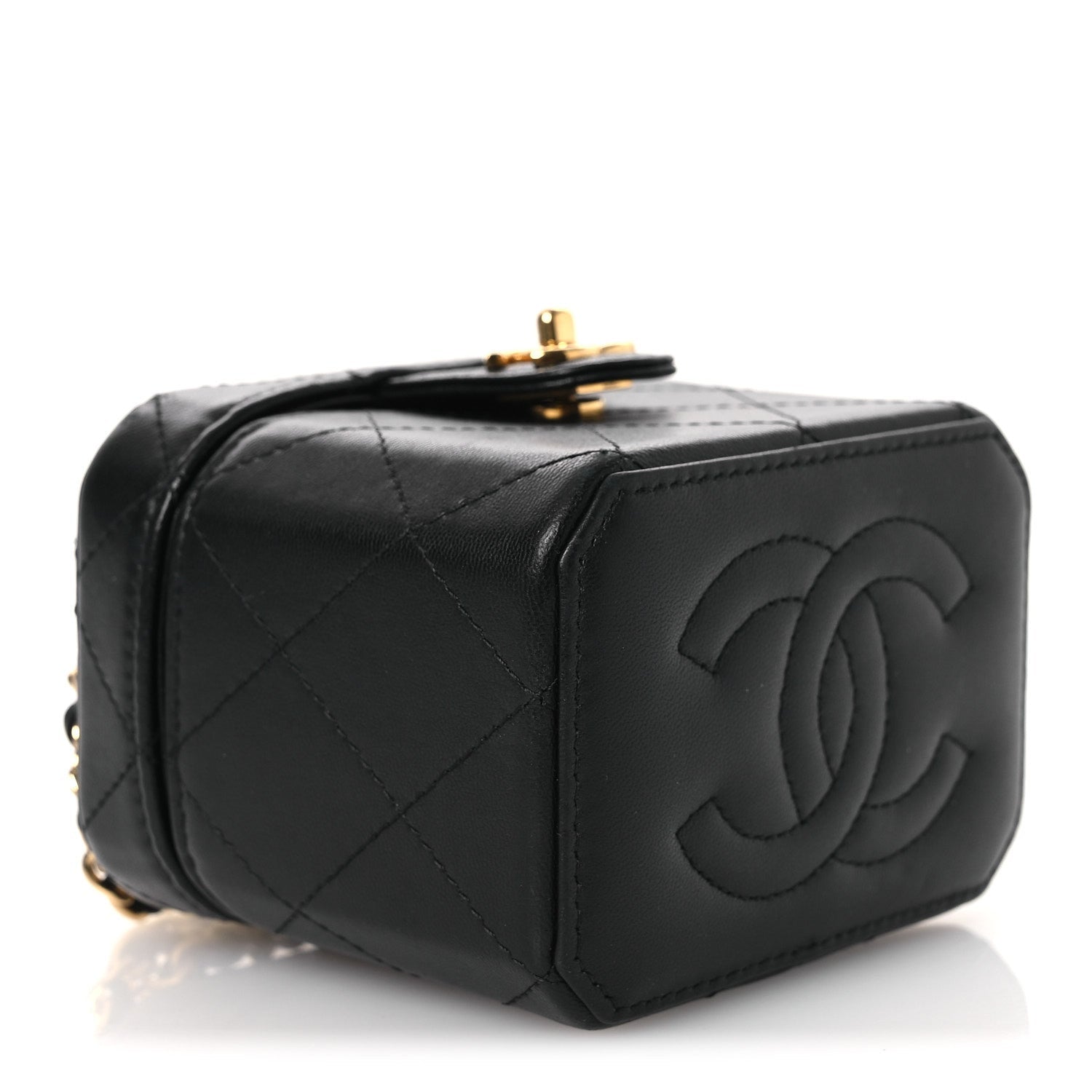 Lambskin Quilted Vanity Clutch With Chain Black