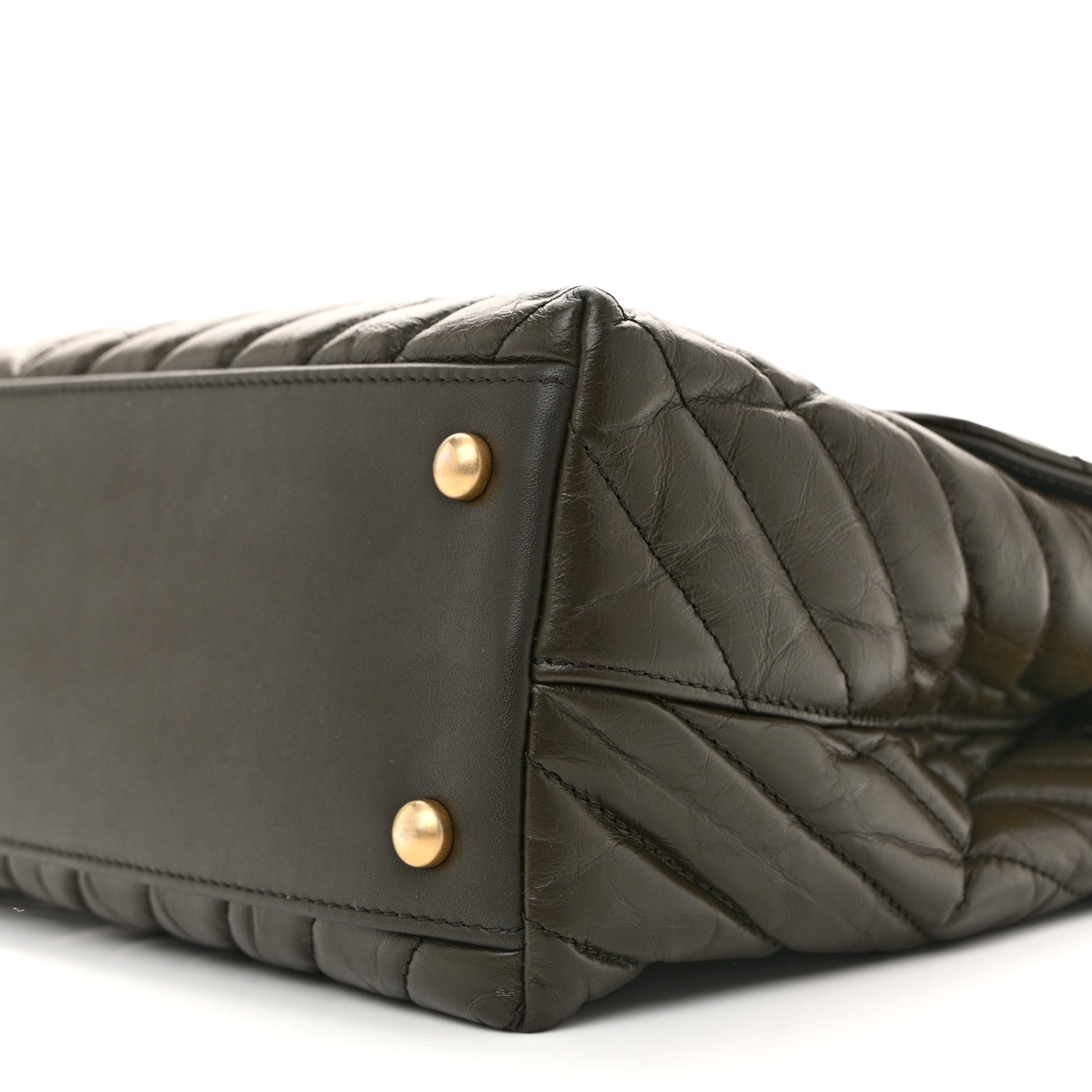Calfskin Chevron Quilted Medium Coco Handle Flap Green