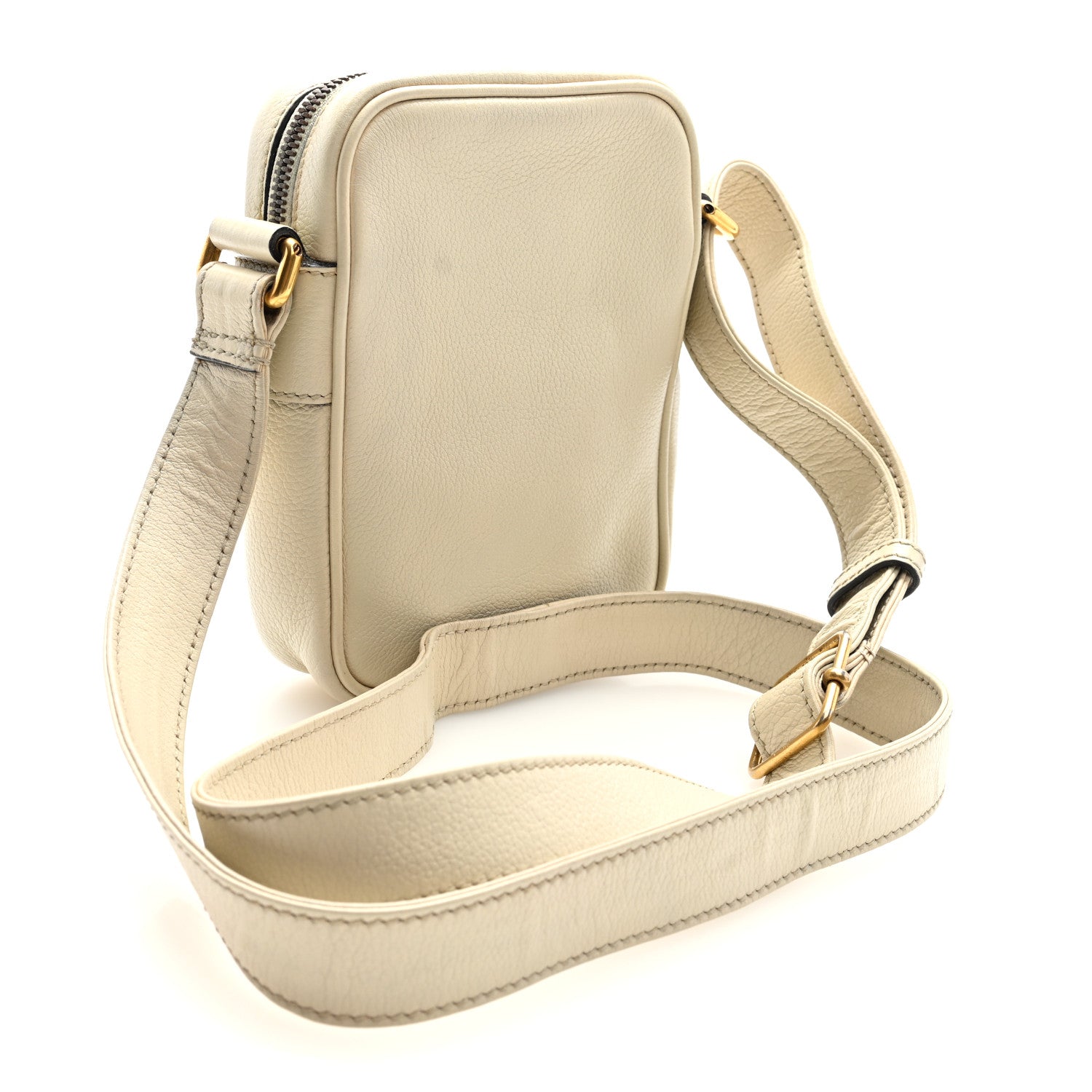 Grained Calfskin Mini Logo Messenger Bag White