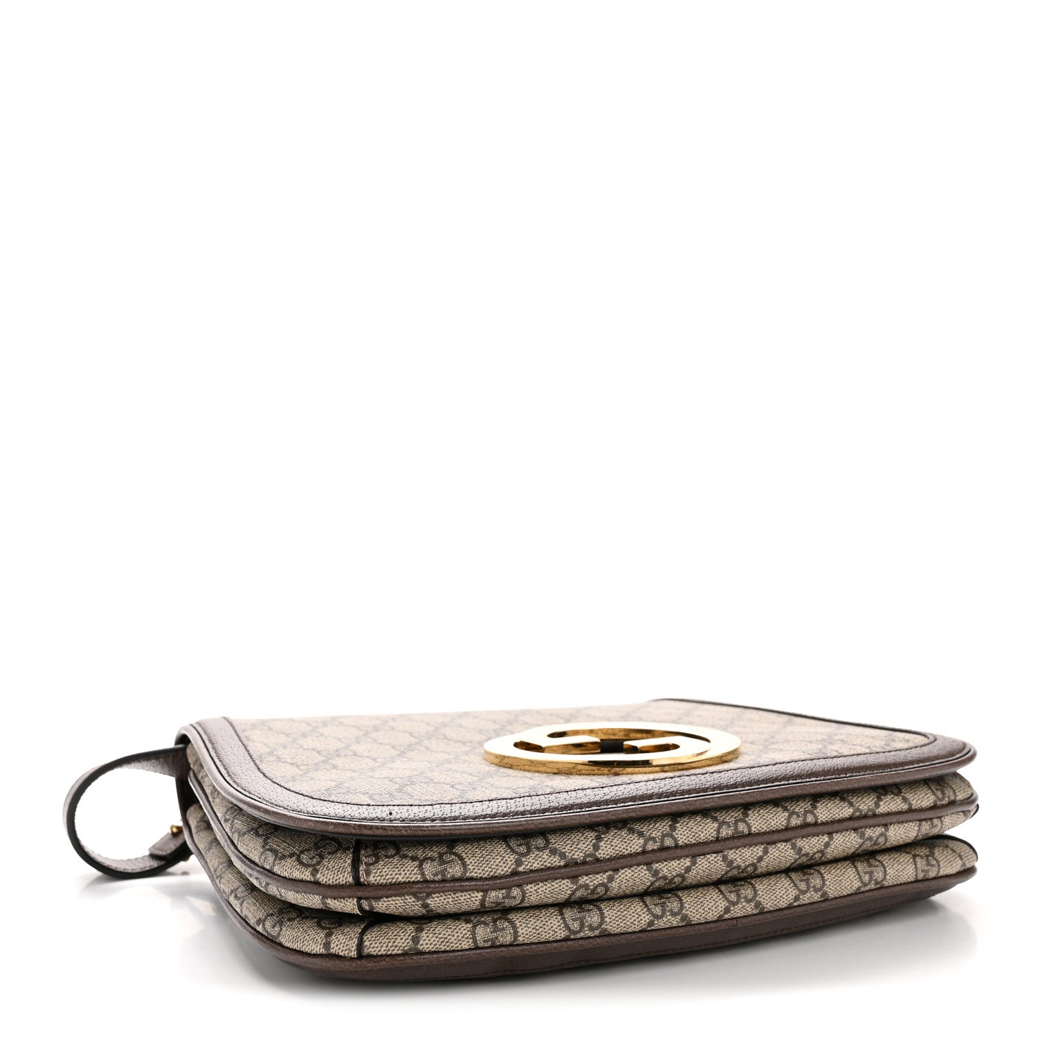 GG Supreme Monogram Textured Dollar Calfskin Web Medium Blondie Shoulder Flap Bag Beige Ebony New Acero