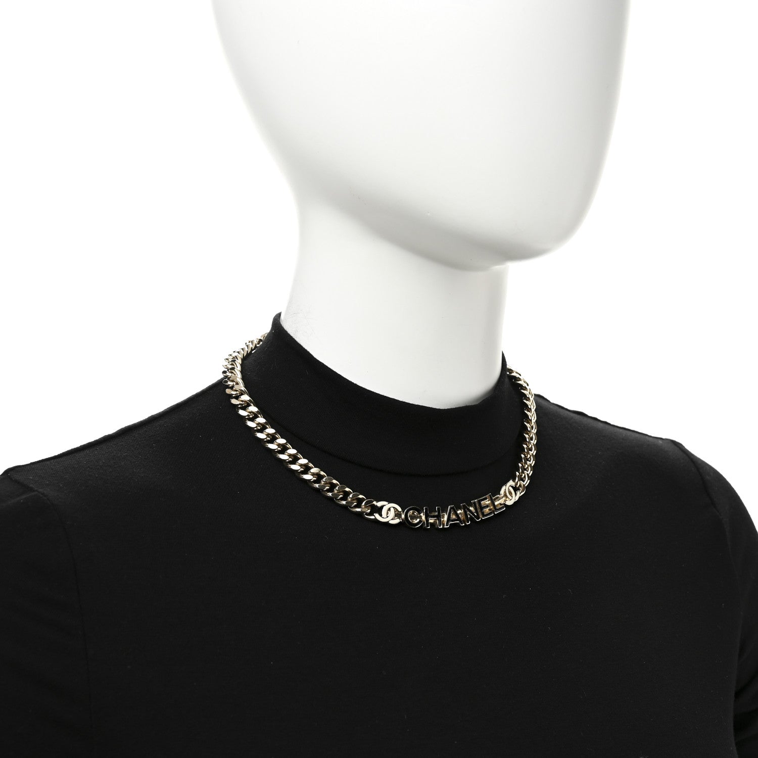 Enamel Metal Logo Choker Necklace Gold Black White