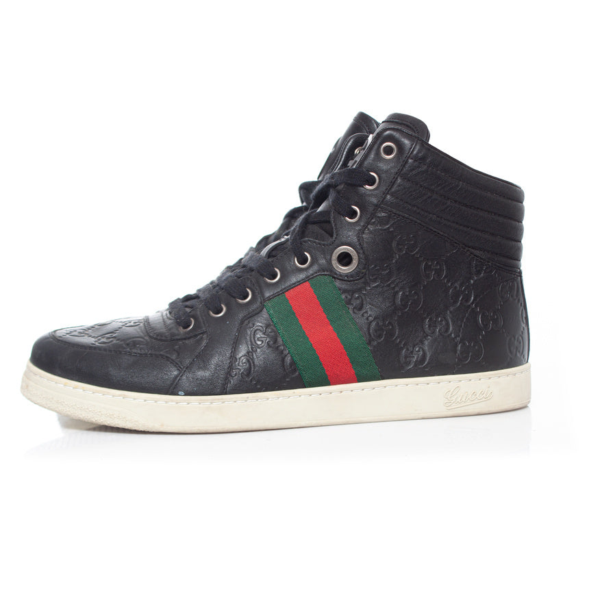 Men's Gucci GG leather high top trainers with web detail