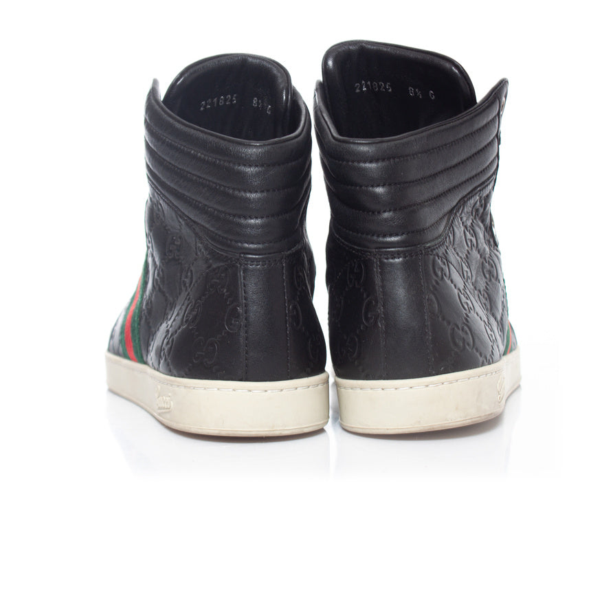 Men's Gucci GG leather high top trainers with web detail