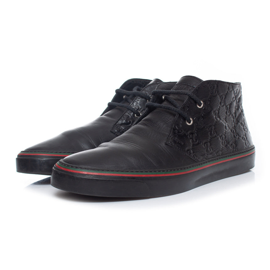 Men's Gucci Black GG leather lace up trainers