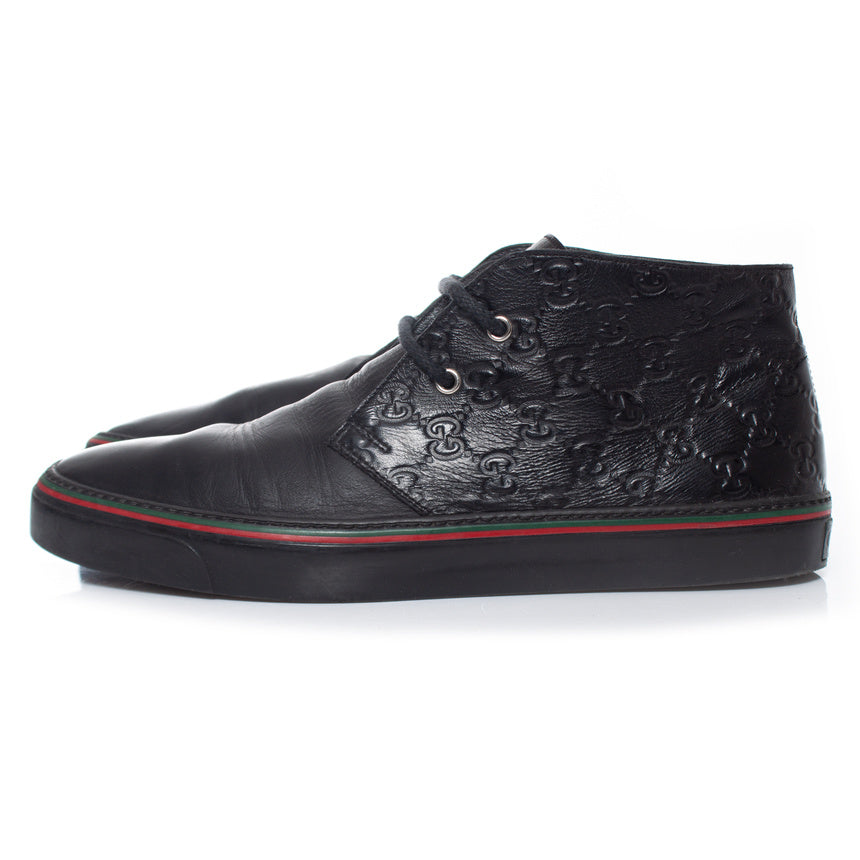Men's Gucci Black GG leather lace up trainers