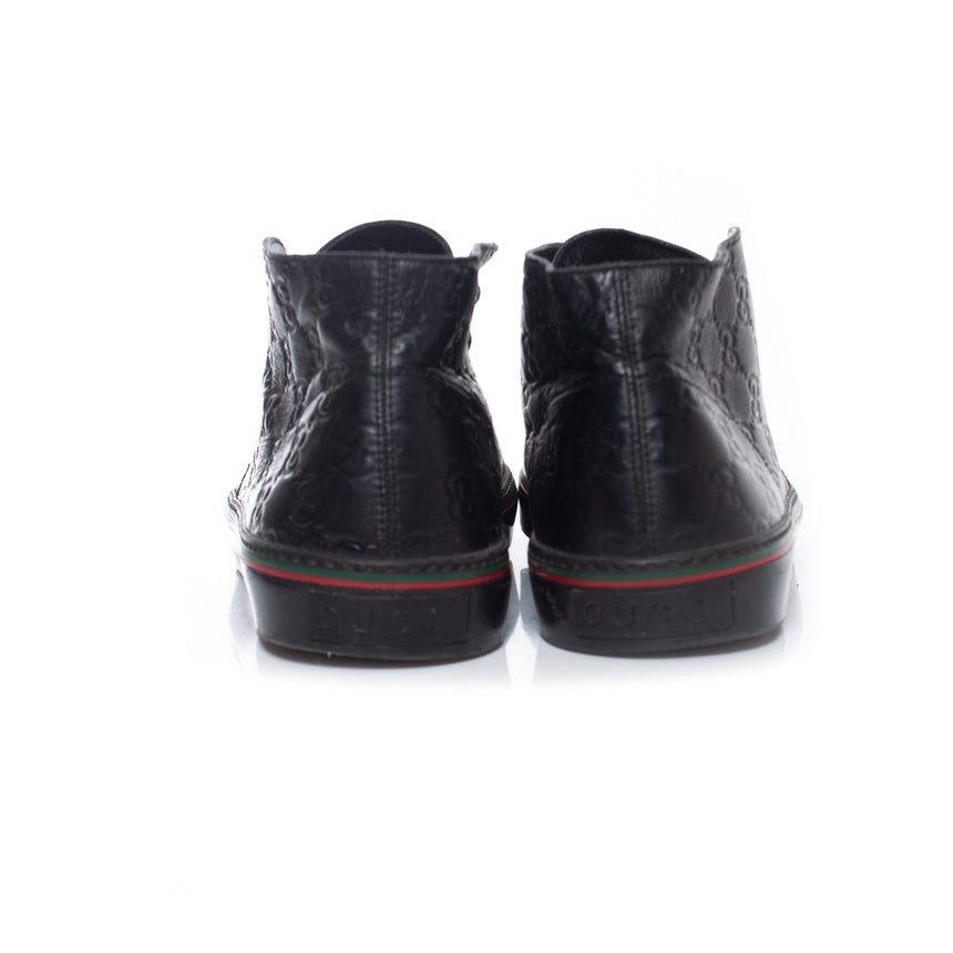Men's Gucci Black GG leather lace up trainers