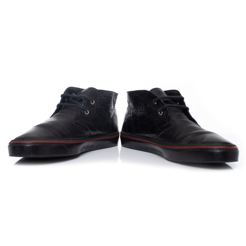 Men's Gucci Black GG leather lace up trainers