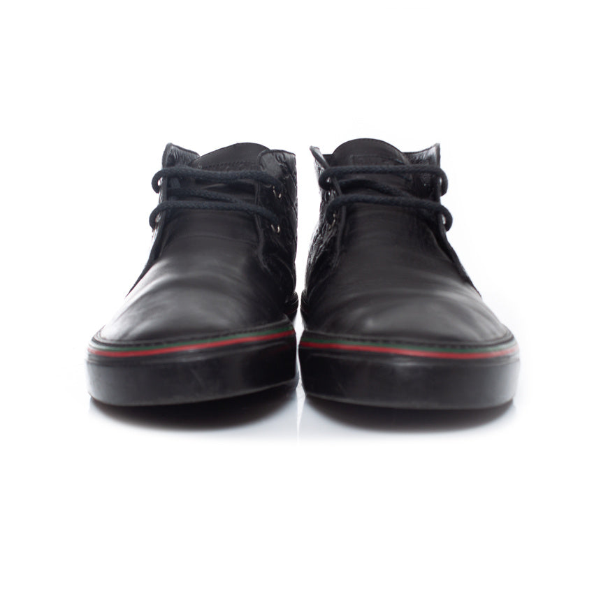 Men's Gucci Black GG leather lace up trainers