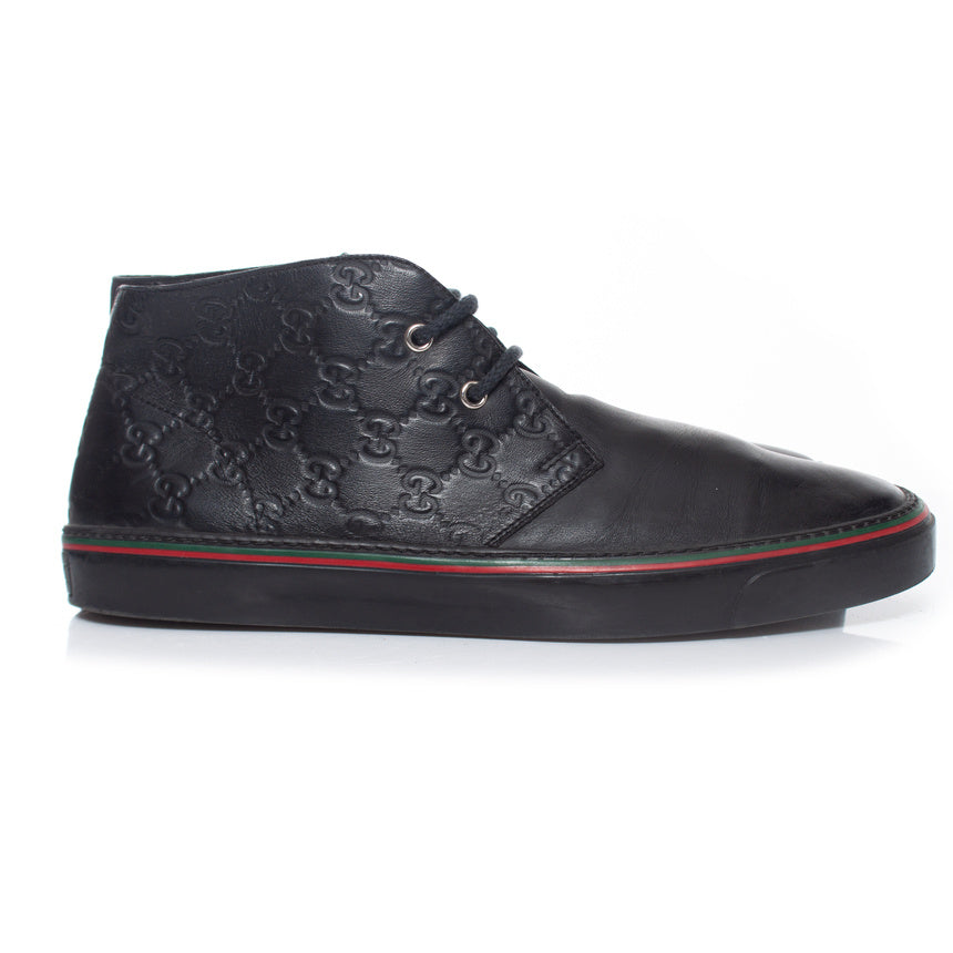 Men's Gucci Black GG leather lace up trainers