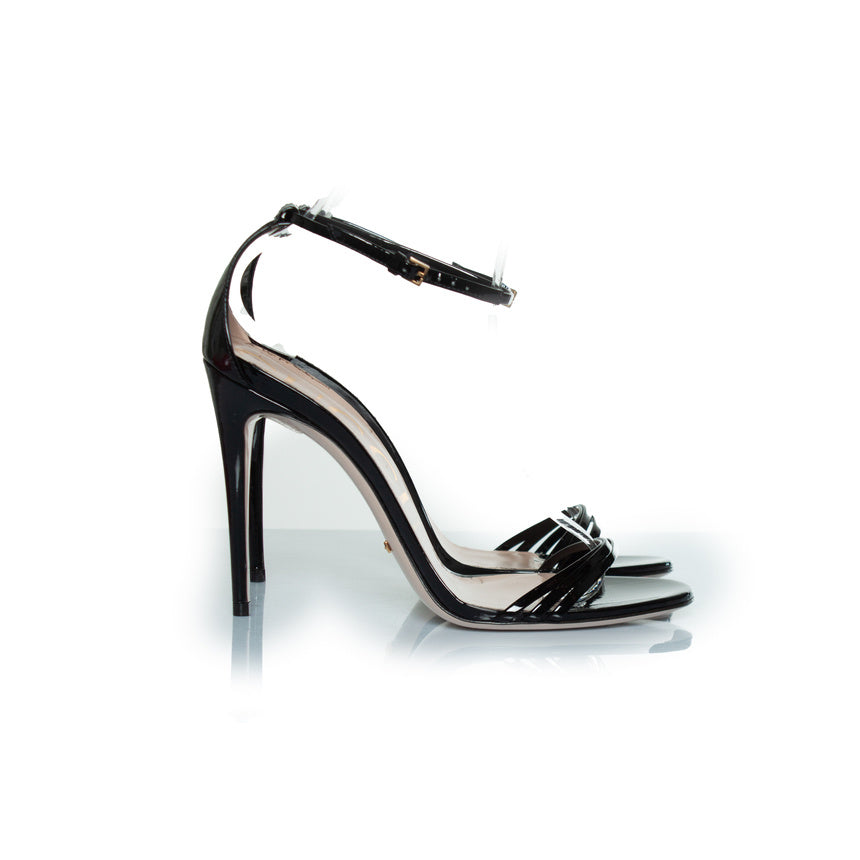 Women's Gucci vernis crystal sandals in black