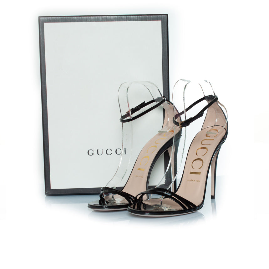 Women's Gucci vernis crystal sandals in black