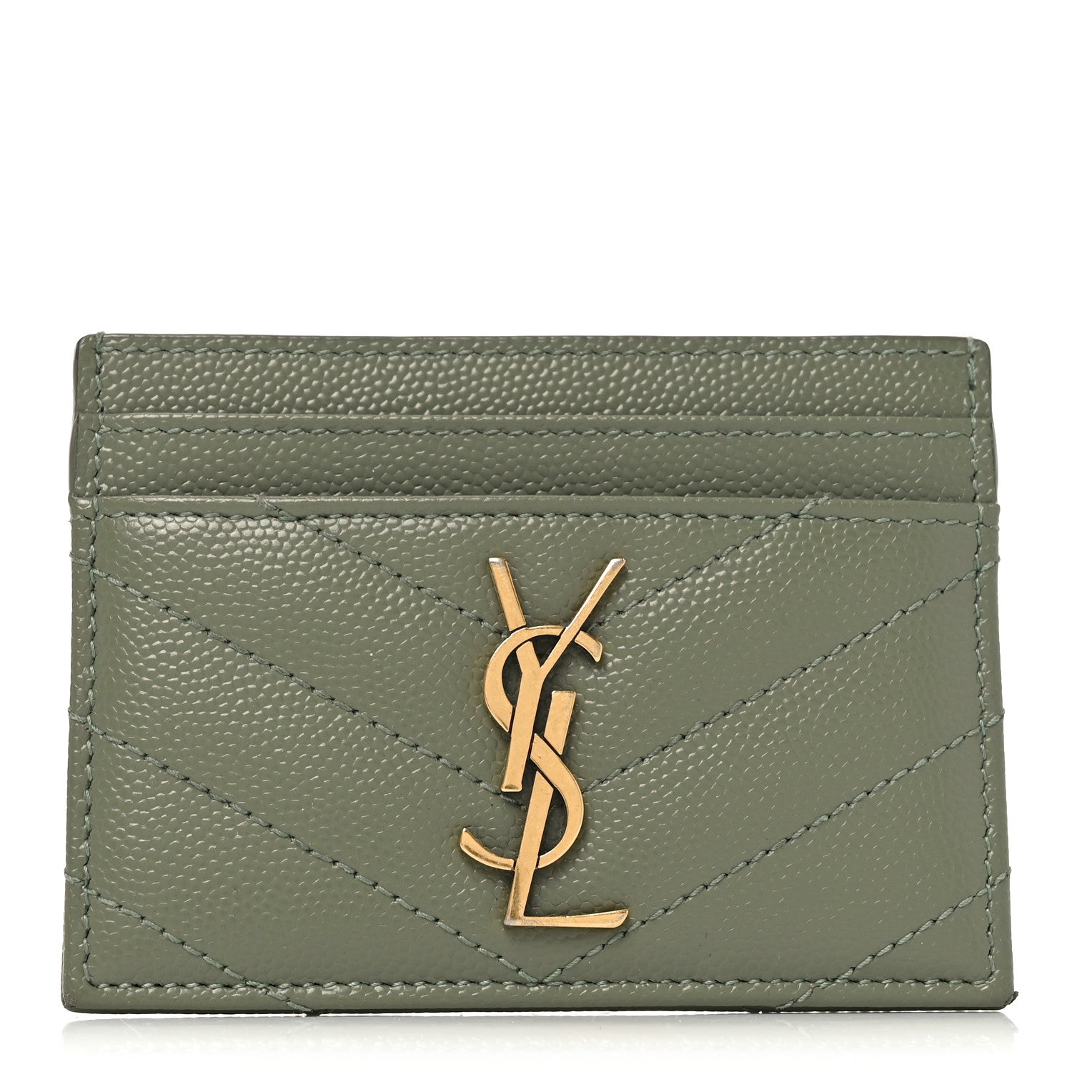Grain De Poudre Matelasse Chevron Monogram Credit Card Case Light Sage