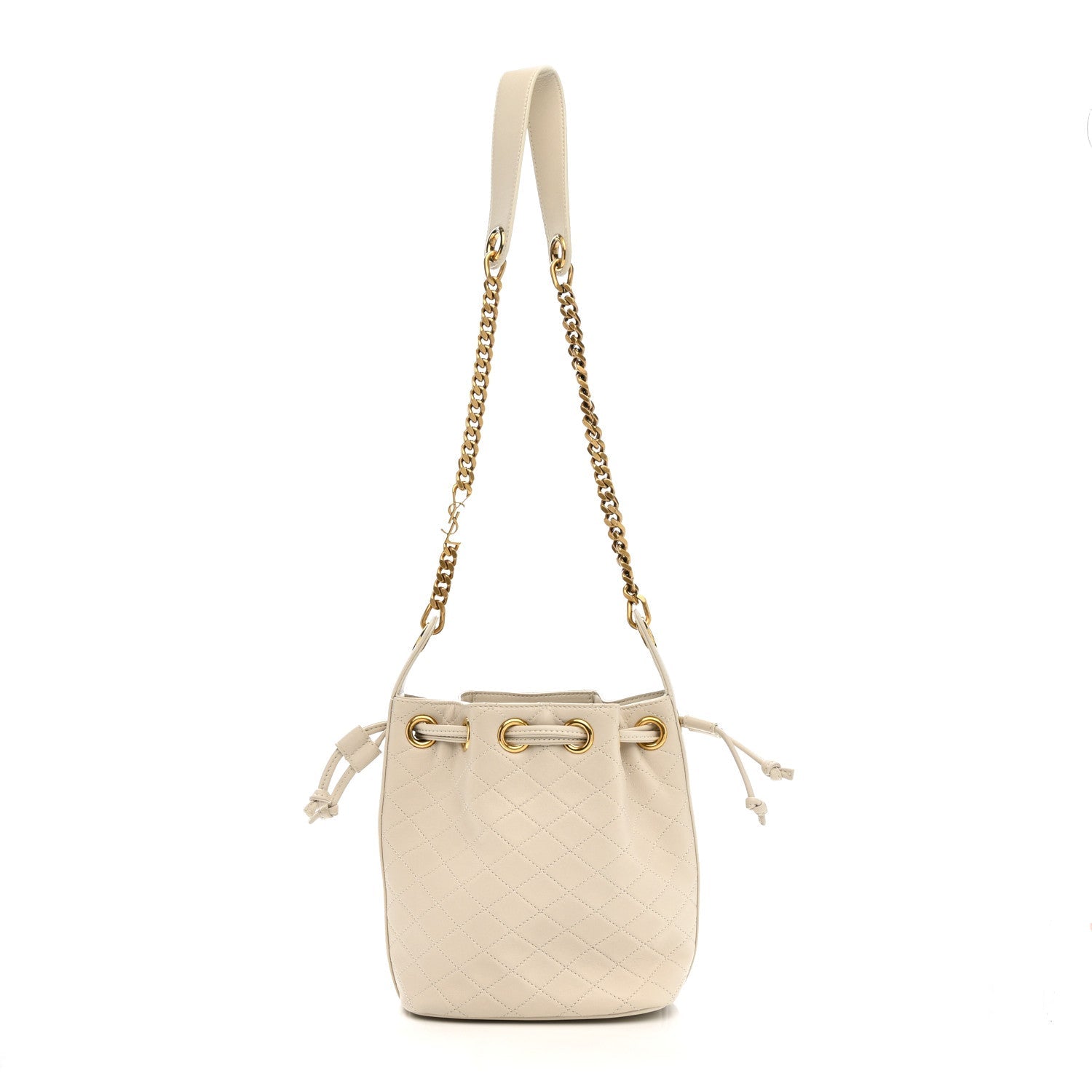 Lambskin Carre Quilted Cassandre Small Bucket Bag Crema Soft