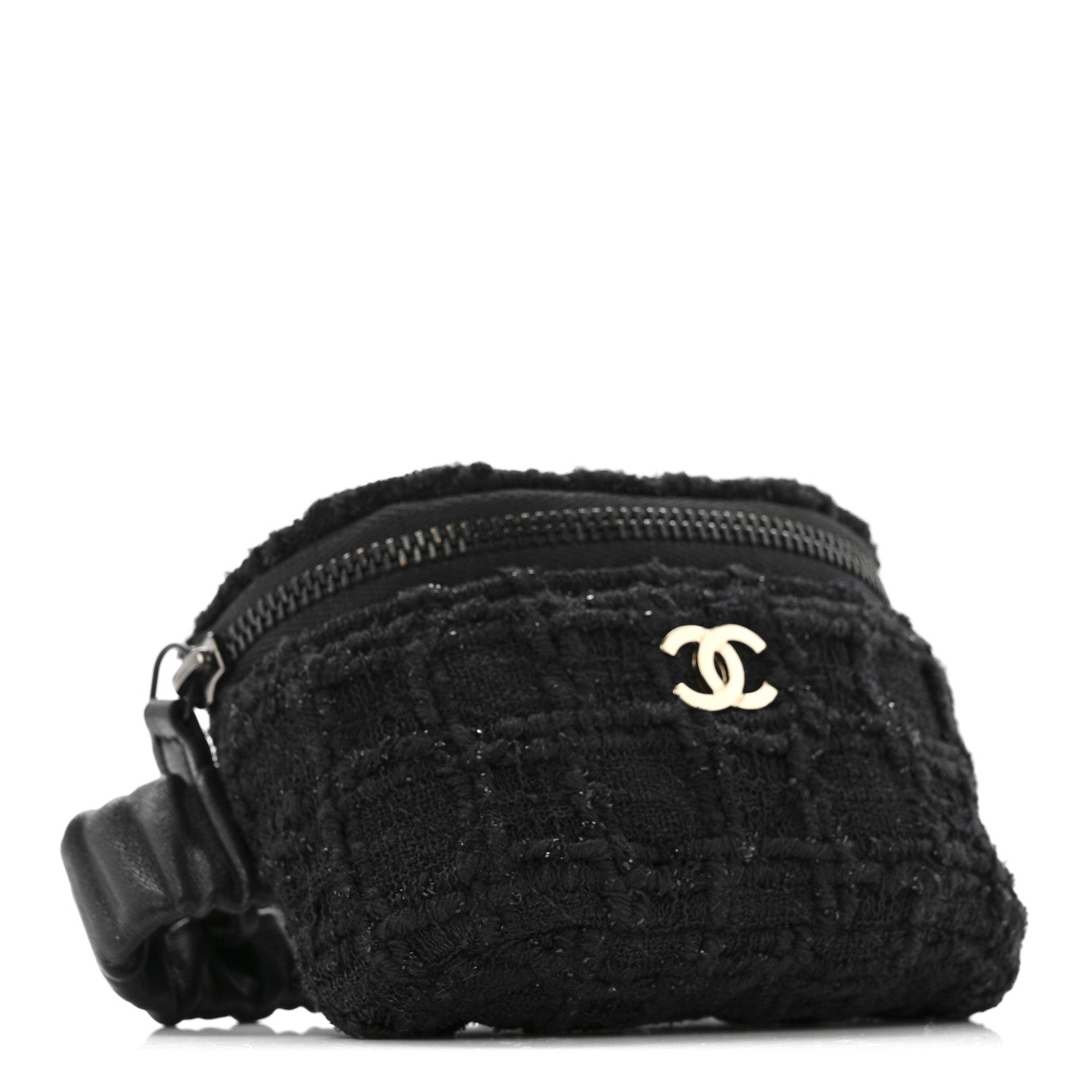Tweed Lambskin Quilted Arm Coin Purse Black