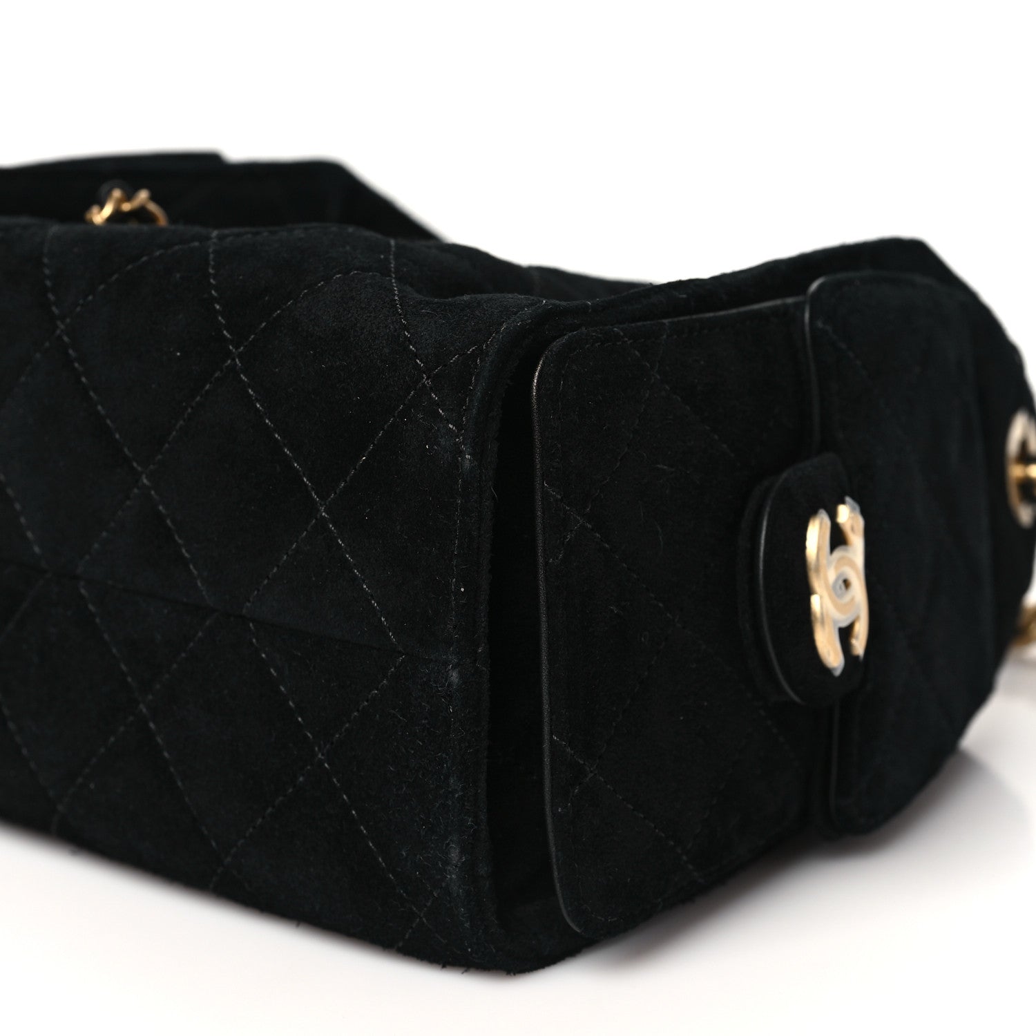 Suede Quilted Mini Chanel 25 Handbag Black