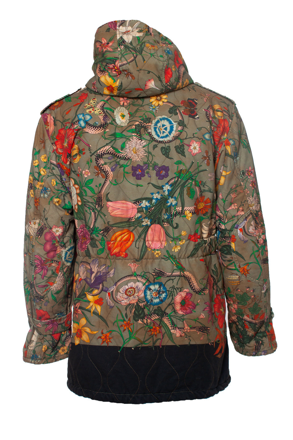 Men's Gucci Flora snake print quilted parka