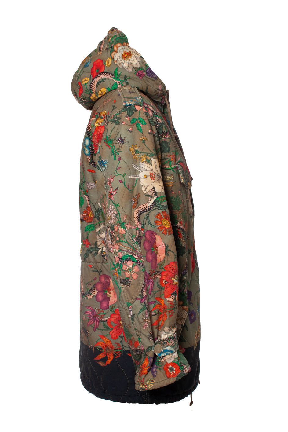 Men's Gucci Flora snake print quilted parka