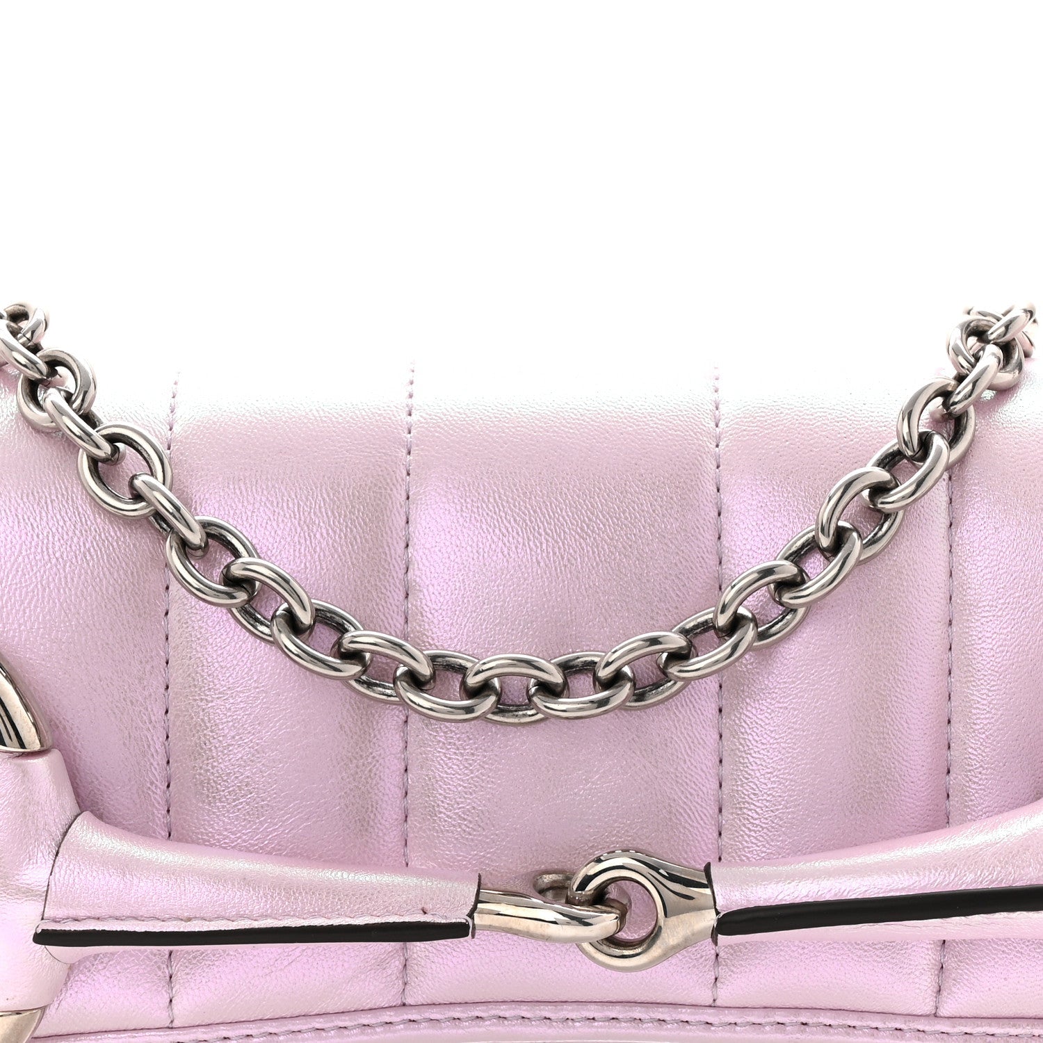 Iridescent Nappa Vertical Matelasse Medium Maxi Horsebit Chain Shoulder Bag Escape Pink