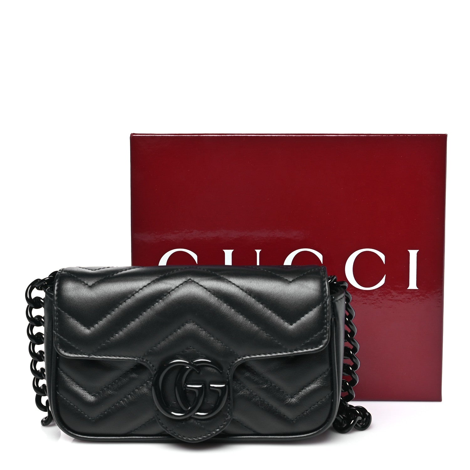 Calfskin Matelasse Monochrome GG Marmont Chain Belt Bag Black