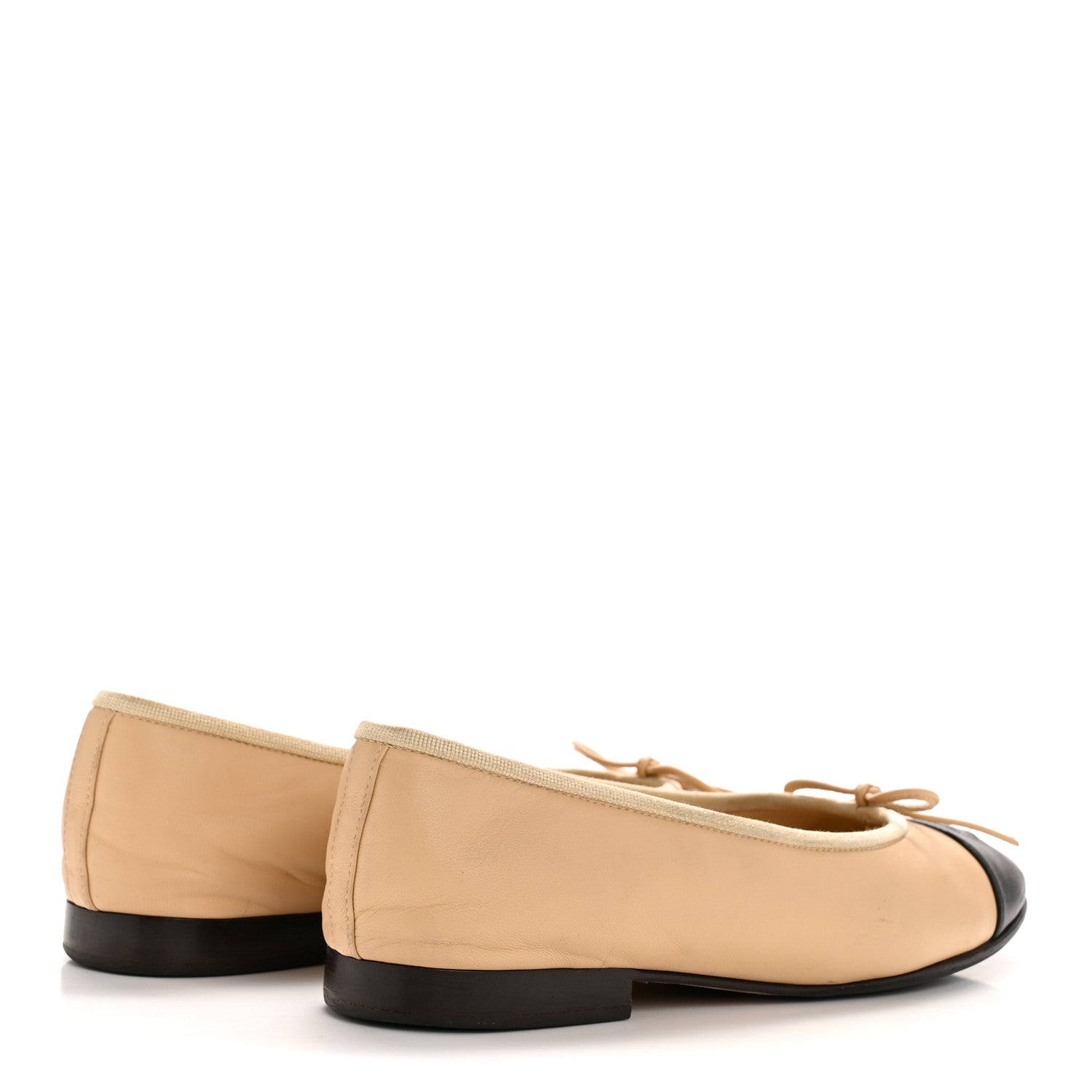 Lambskin Cap Toe CC Ballerina Flats 37 Beige Black