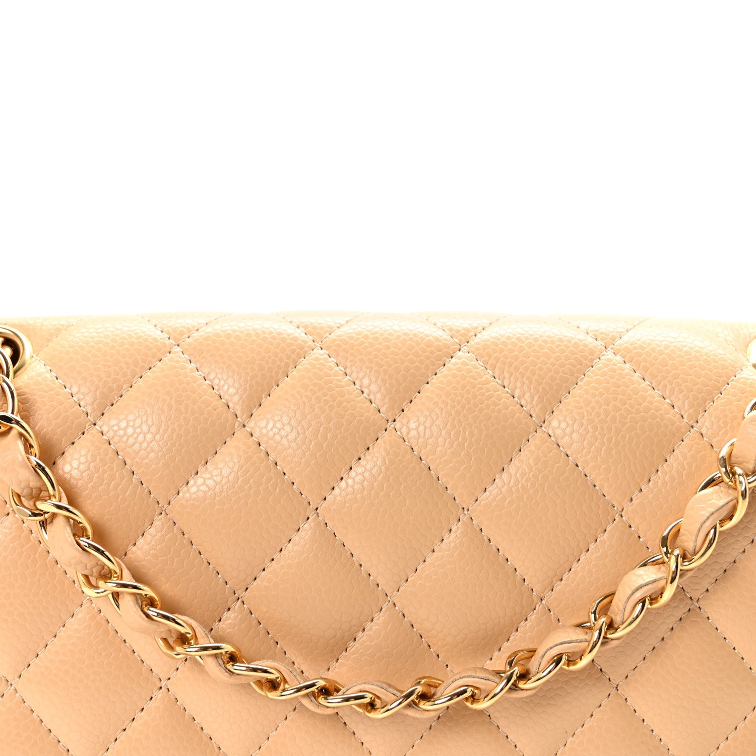 Caviar Quilted Medium Double Flap Beige