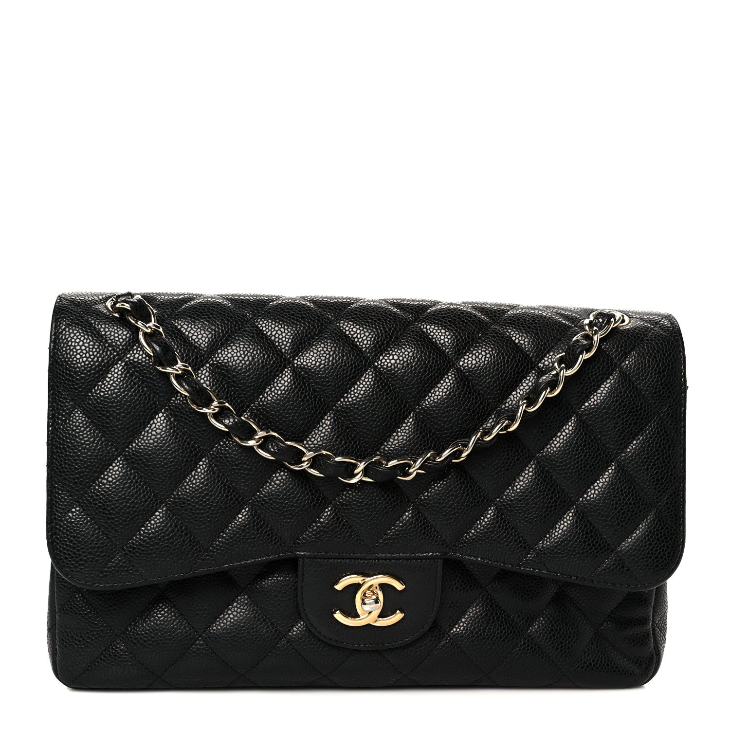 Caviar Quilted Jumbo Double Flap Black