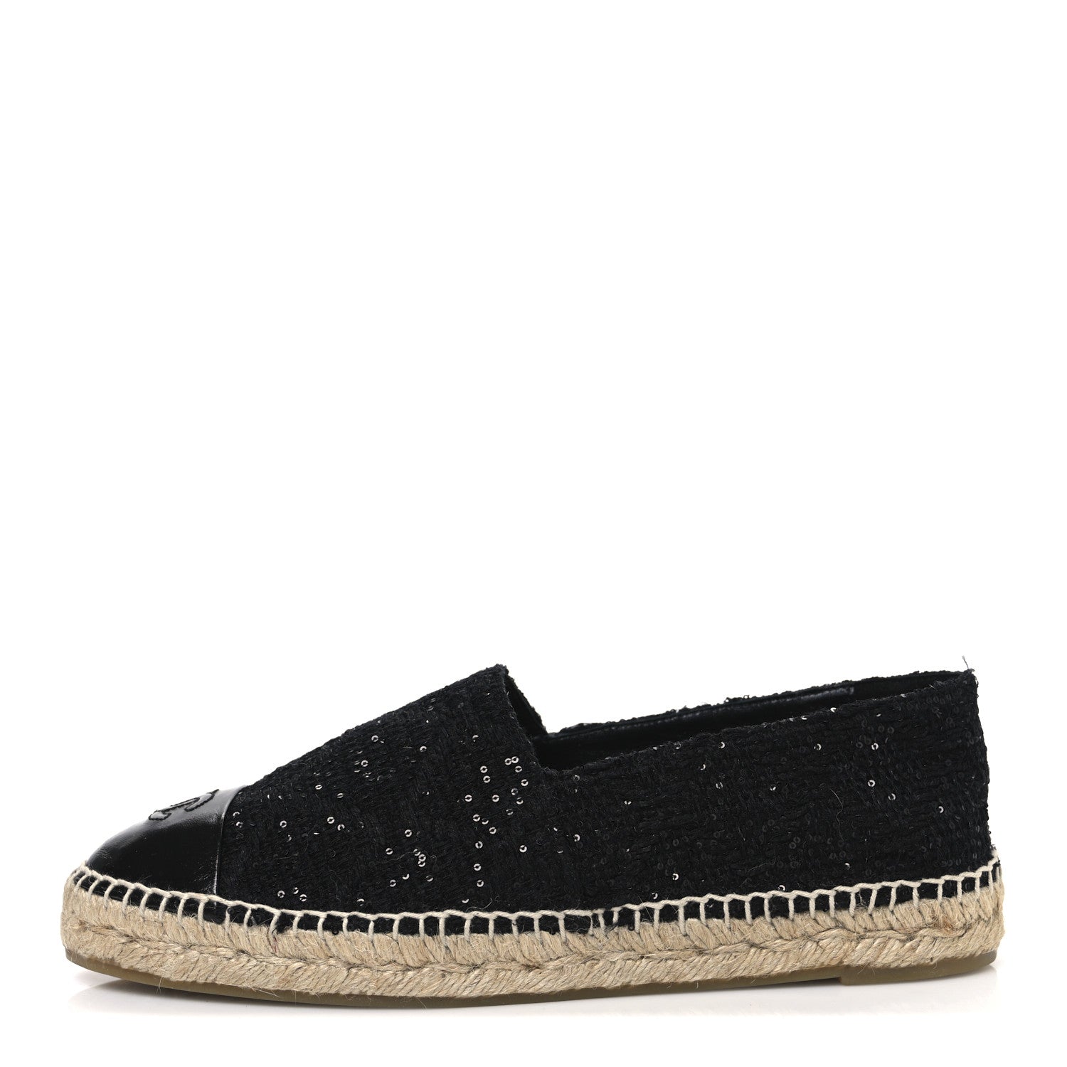 Tweed Patent Goatskin Sequin CC Espadrilles 41 Black