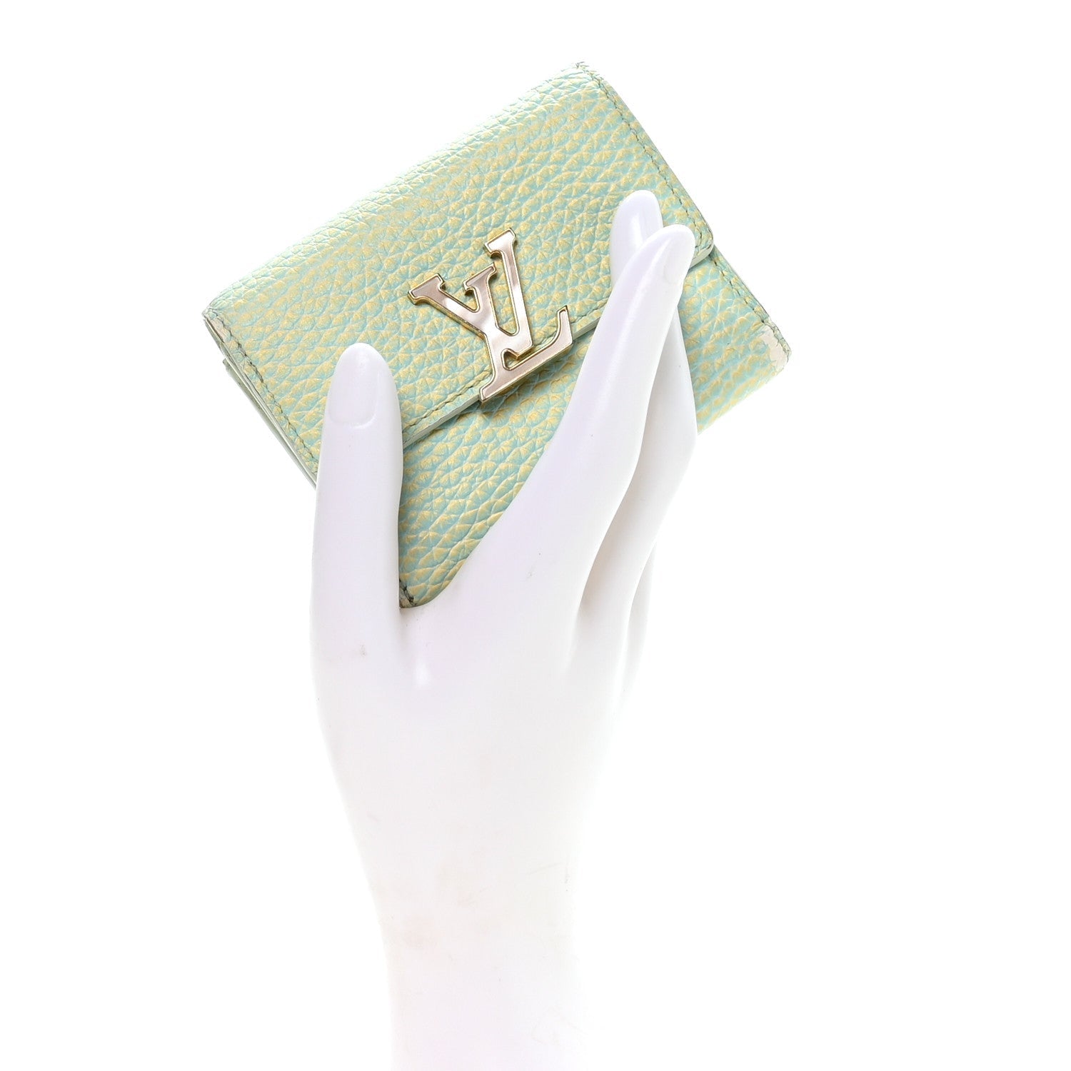 Taurillon Summer Stardust Capucines XS Wallet Vert D'Eau