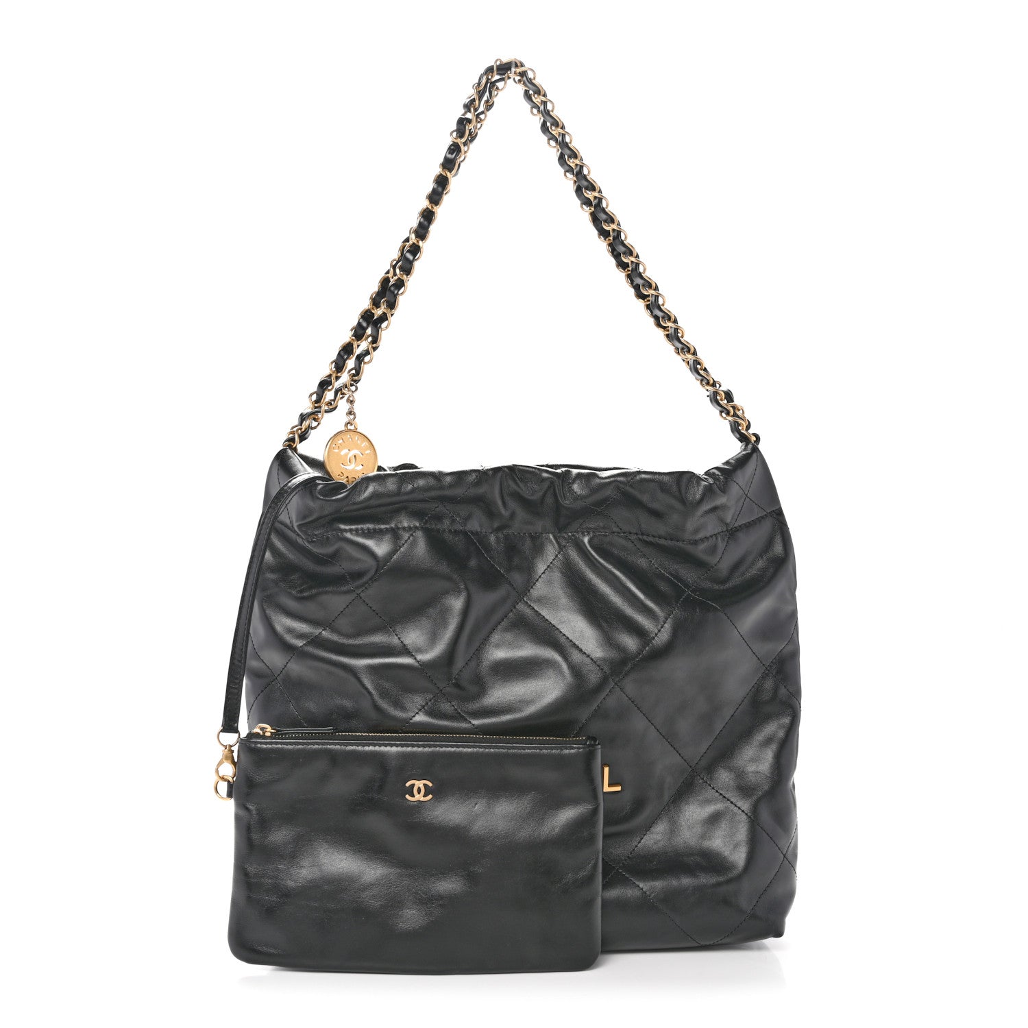 Shiny Calfskin Quilted Small Chanel 22 Black