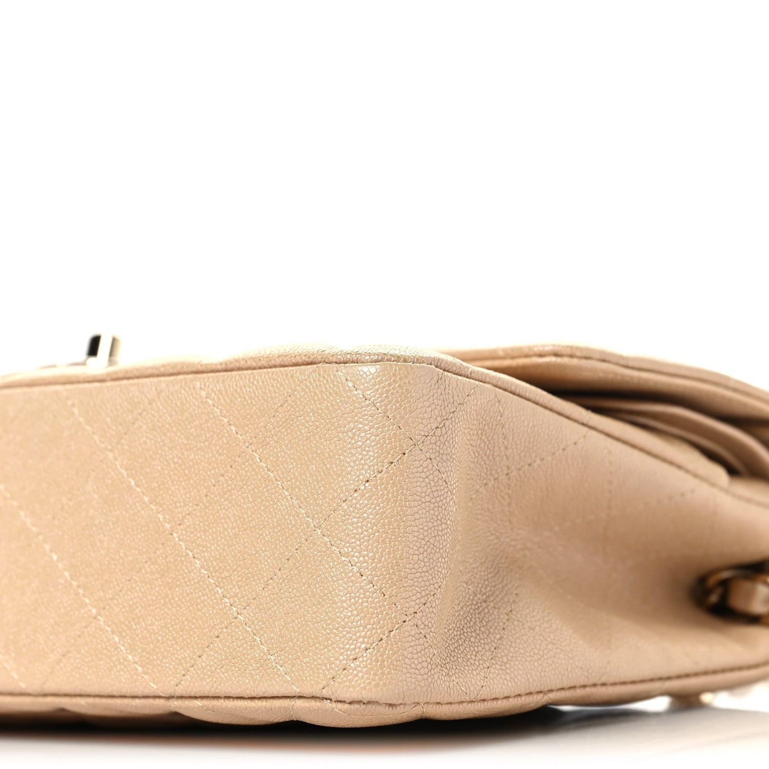 Iridescent Caviar Quilted Medium Double Flap Beige