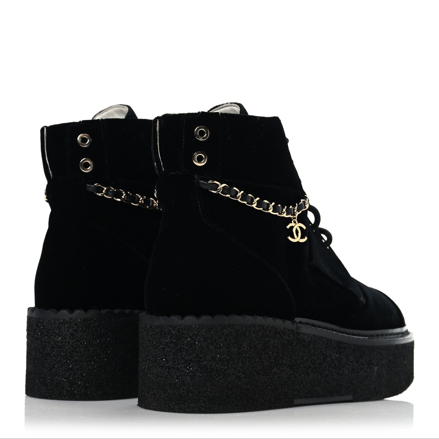 Velvet Chain Lace Up CC Short Boots 37 Black