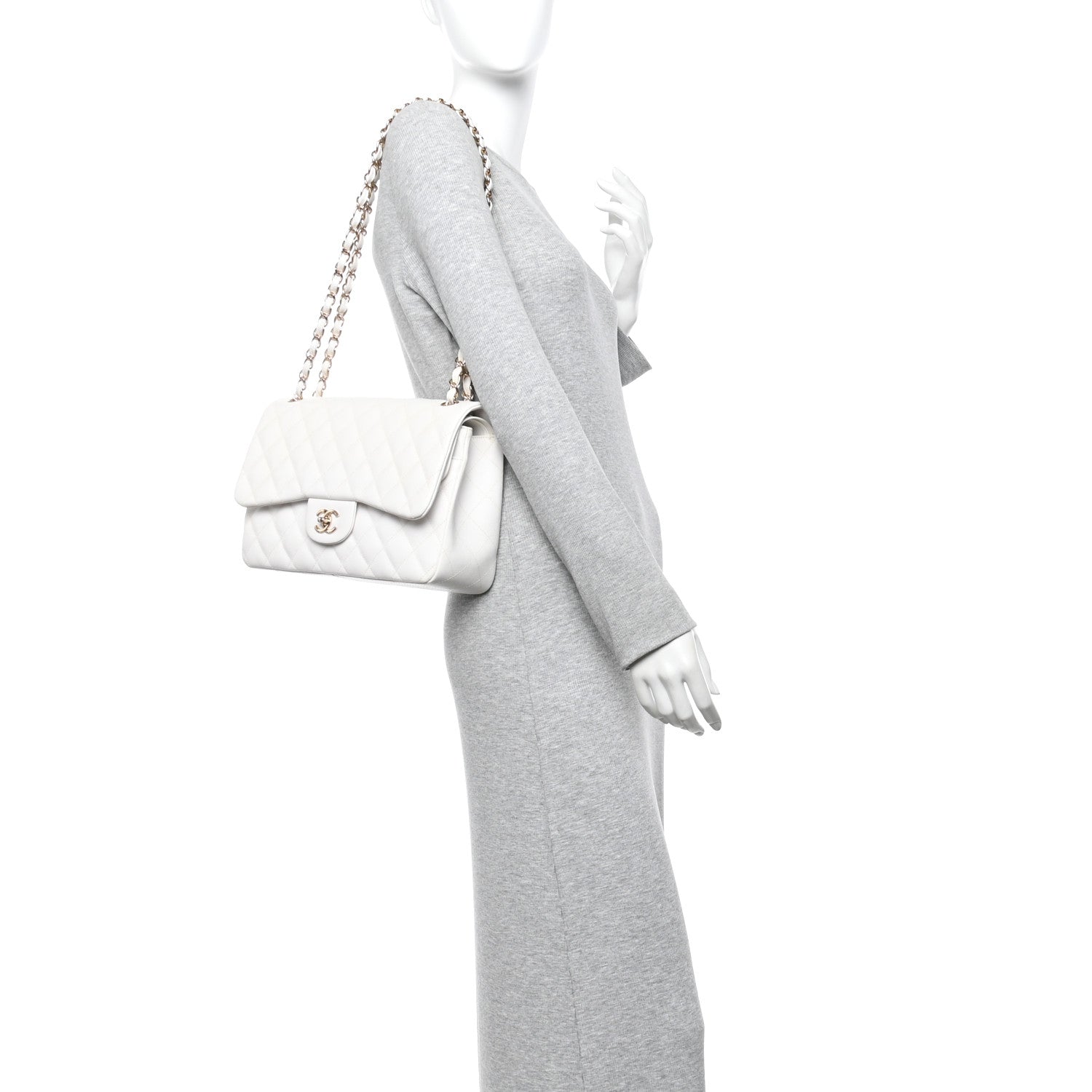 Caviar Quilted Jumbo Double Flap White