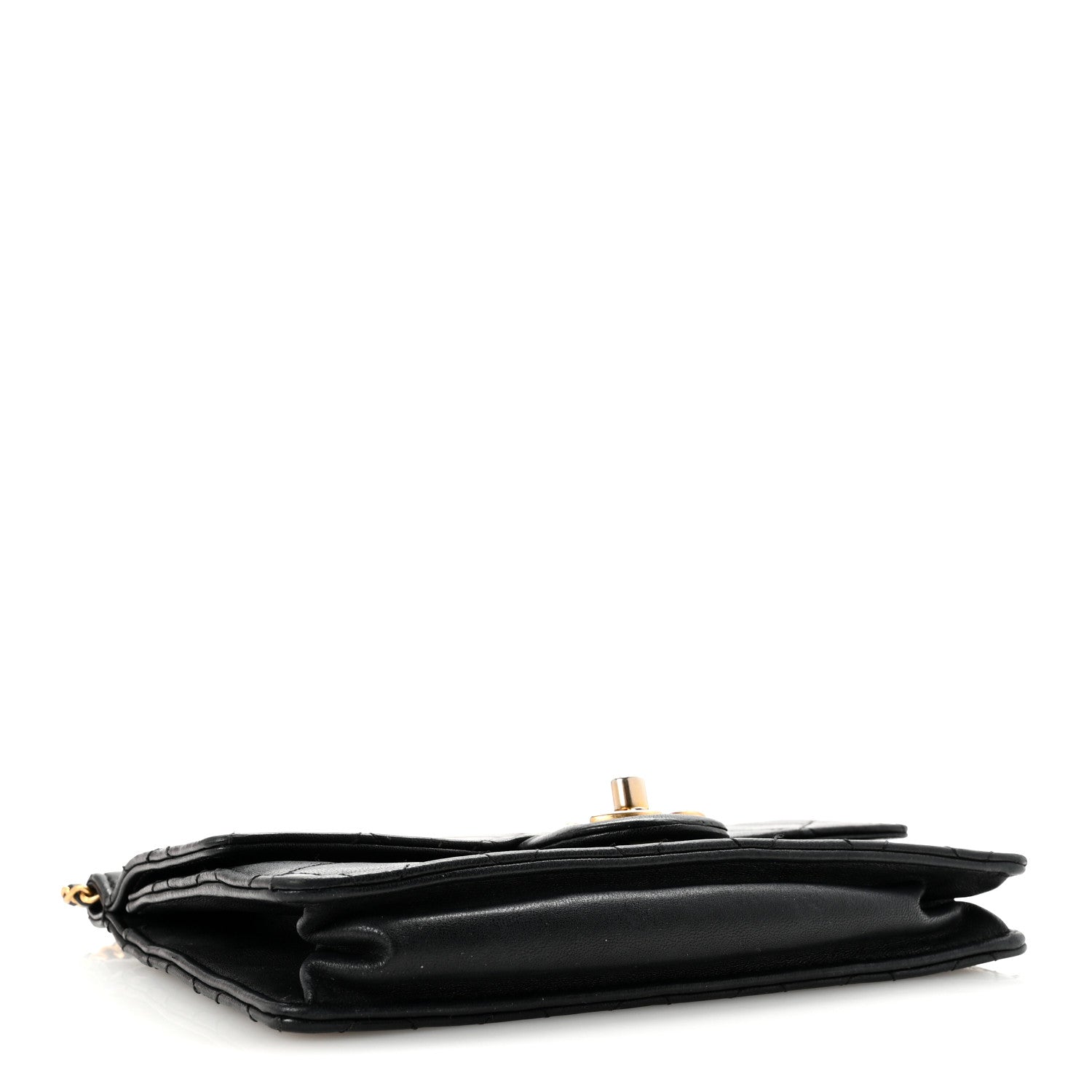 Goatskin Quilted Pearl Chain Flap Bag Black