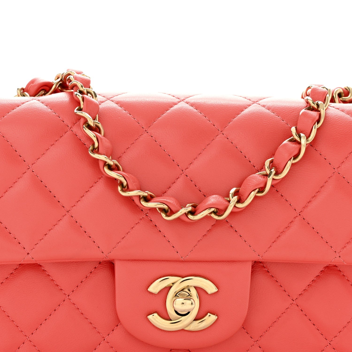 Lambskin Quilted Mini Rectangular Flap Pink