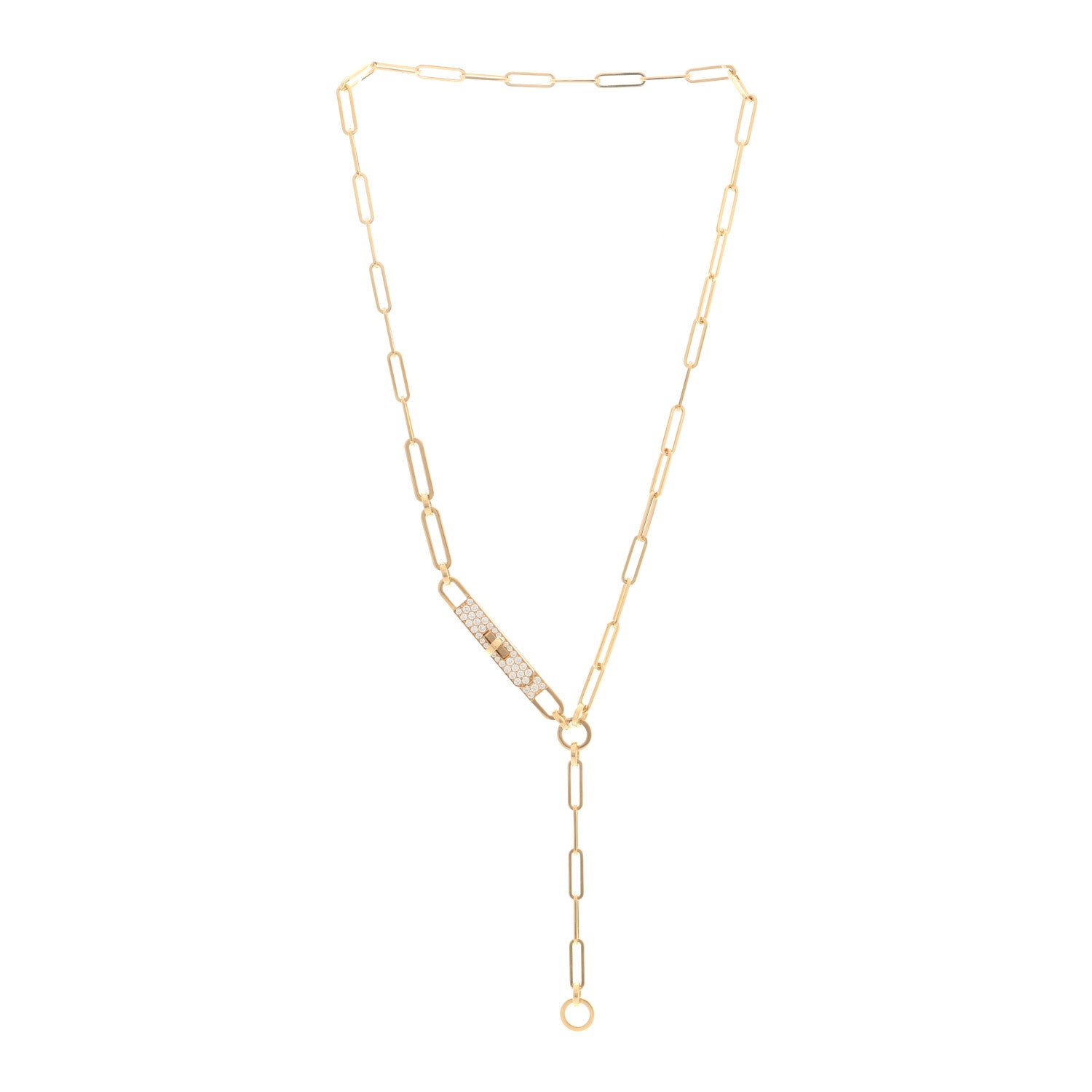 18K Rose Gold Diamond Pave PM Kelly Chaine Lariat Necklace ST
