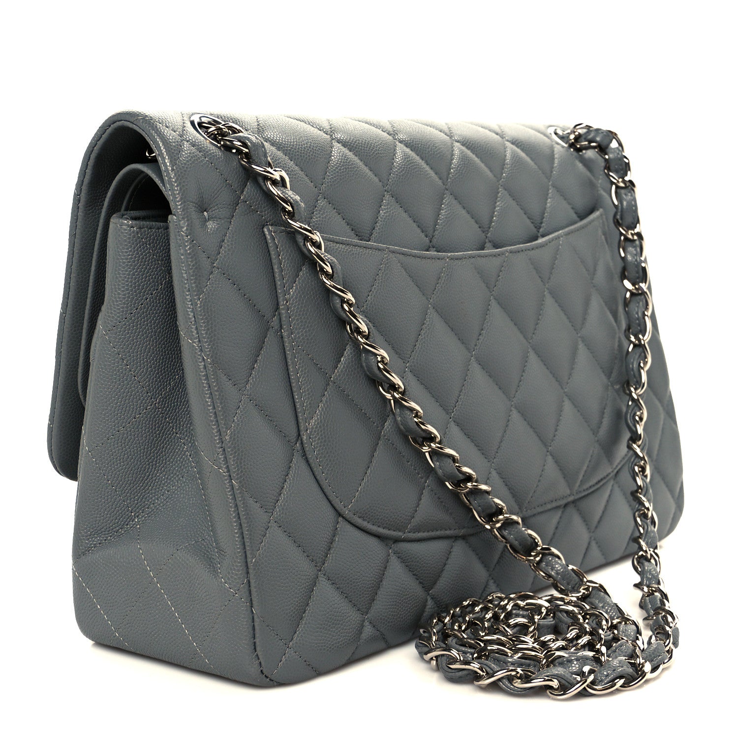 Caviar Quilted Jumbo Double Flap Grey