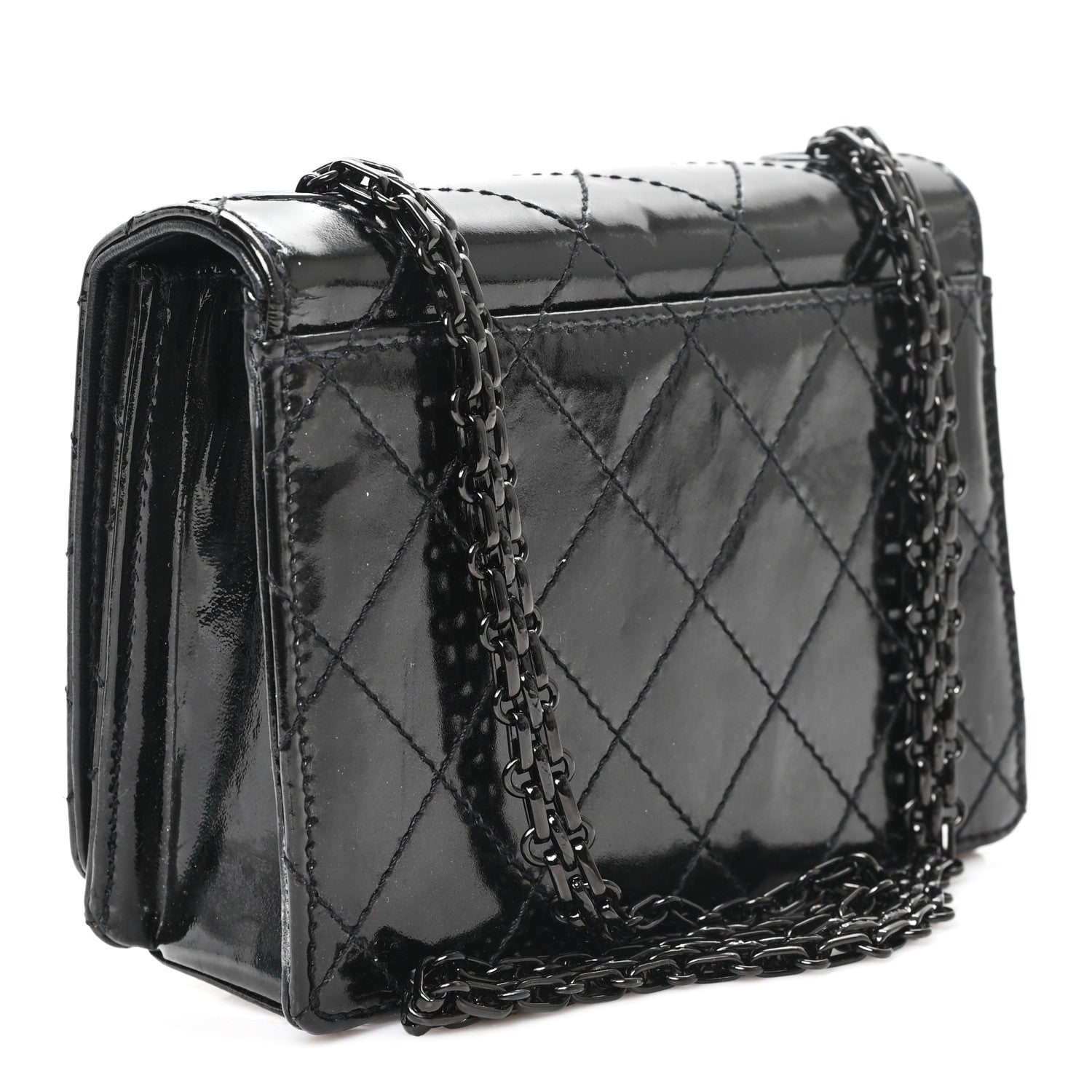 Patent Calfskin Quilted Reissue Mini Wallet On Chain So Black
