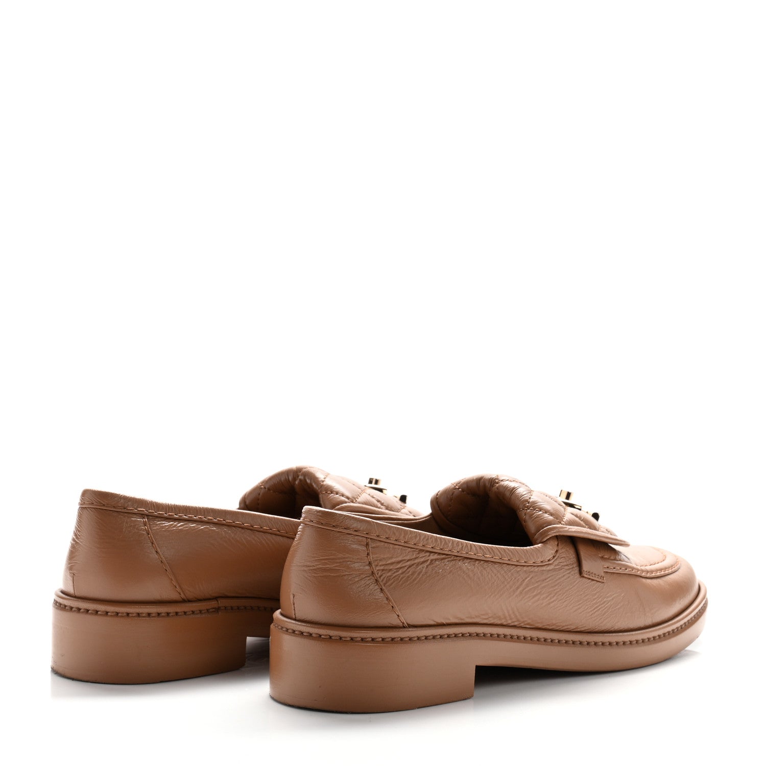 Crumpled Lambskin Quilted CC Turnlock Moccasins 37.5 Dark Beige