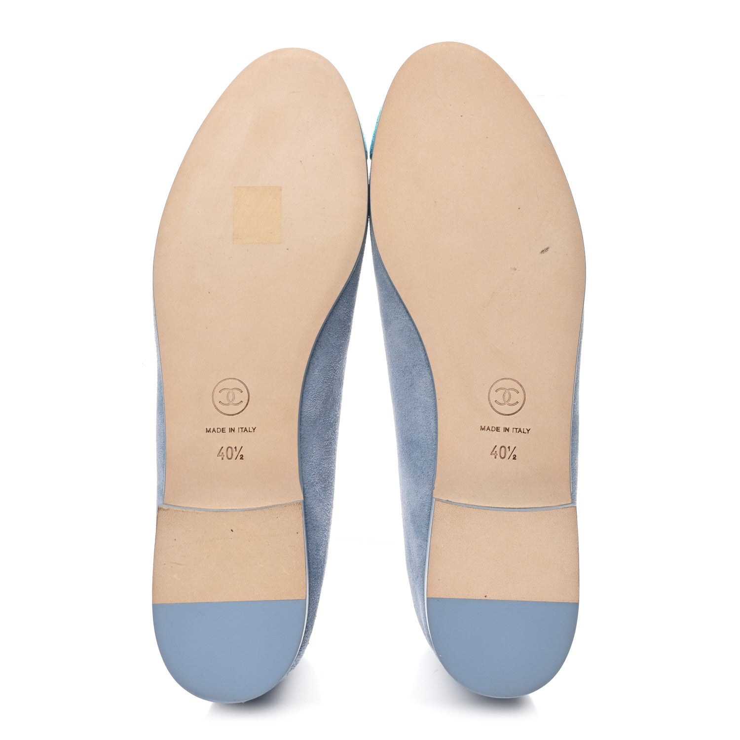 Suede Calfskin Cap Toe CC Ballerina Flats 40.5 Light Blue Turquoise